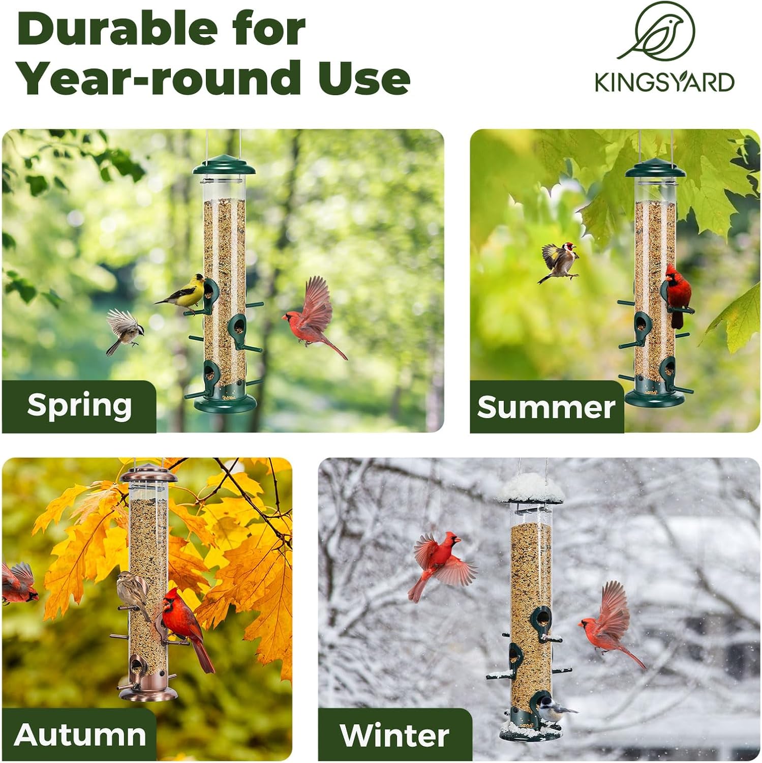 Kingsyard Metal Tube Bird Feeders for Outdoors Hanging | 6-Port with 360° Feeding, No-Spill Design, 2 lb Seed Capacity, Attracts Finches & Songbirds