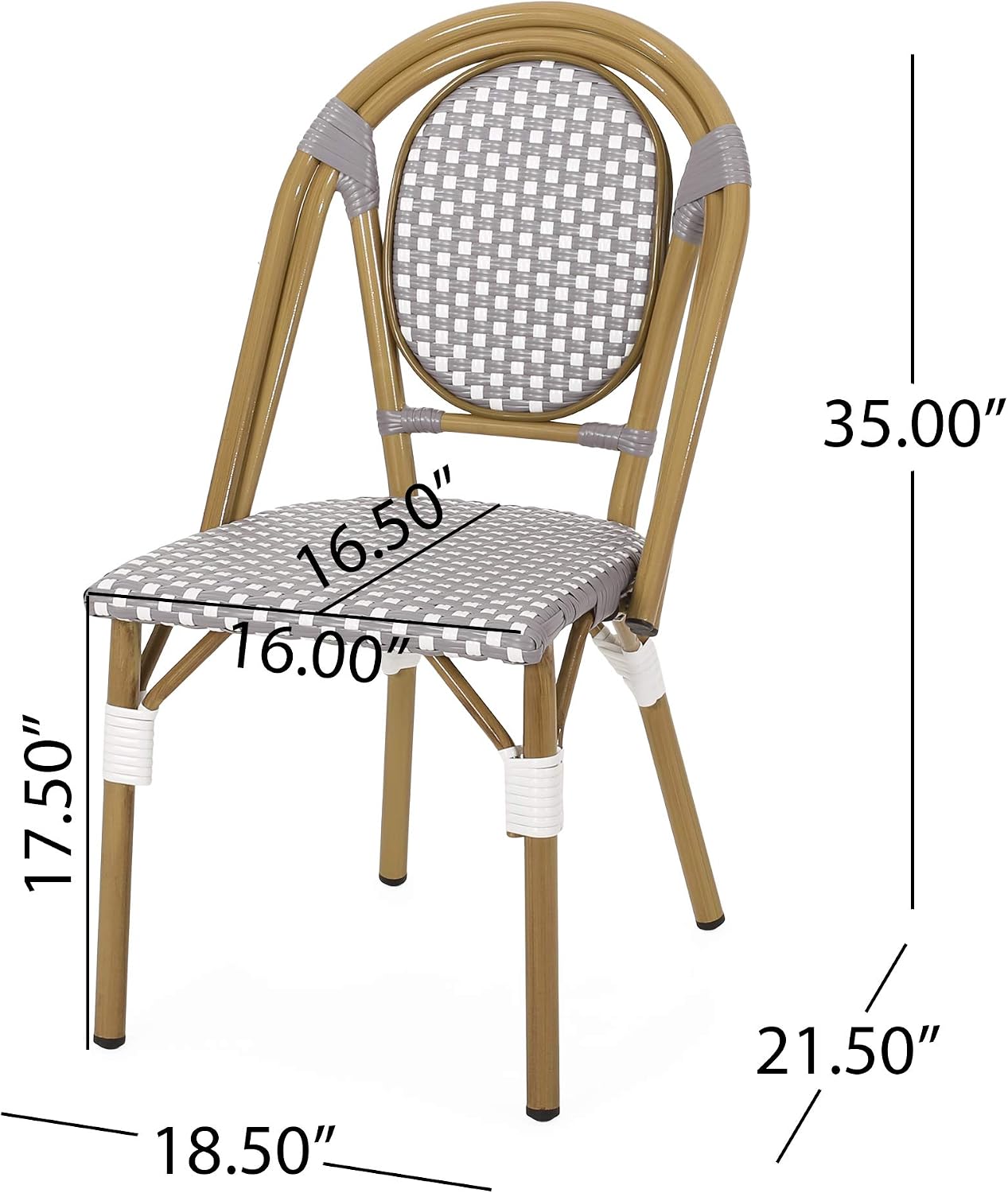 Christopher Knight Home Gwendolyn Outdoor French Bistro Chairs (Set of 4), Black + White + Bamboo Print Finish