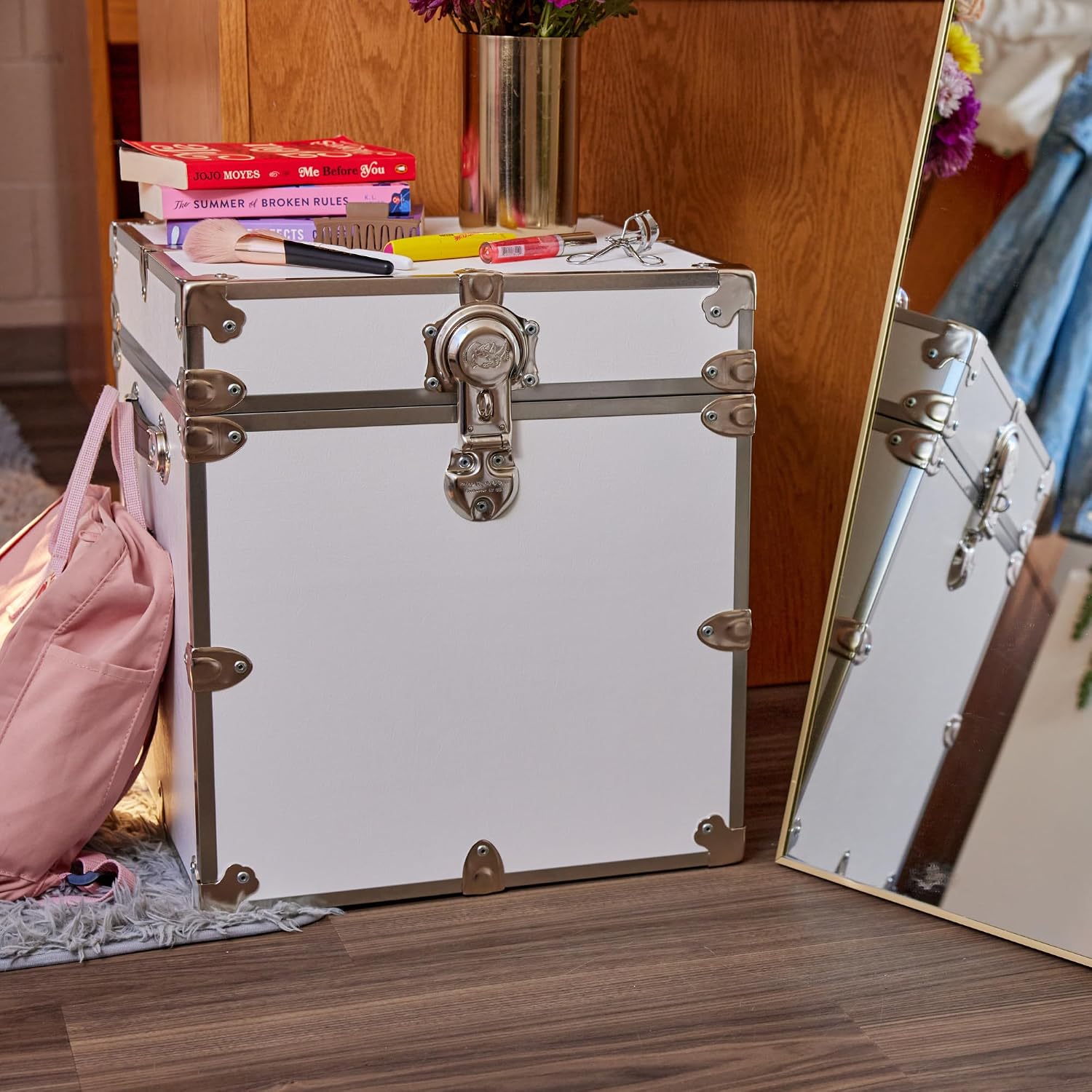 Rhino Classic Cube Trunk, College Dorm Footlocker & Home Storage End Table | 18"L x 18"W x 20"H, 1500+ lb Capacity, Baltic Birch Plywood, Nickel Plated Steel, Durable, Office Storage, Dorm Room