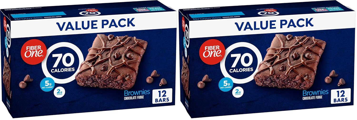 Fiber One 70 Calorie Chocolate Fudge Brownies, Mega Pack, 18 ct, 16 oz | 26% Daily Value of Fiber per Bar, 70 Calories & 2g Sugar, 5g Net Carbs, Bulk Pack for Office or Pantry Stocking