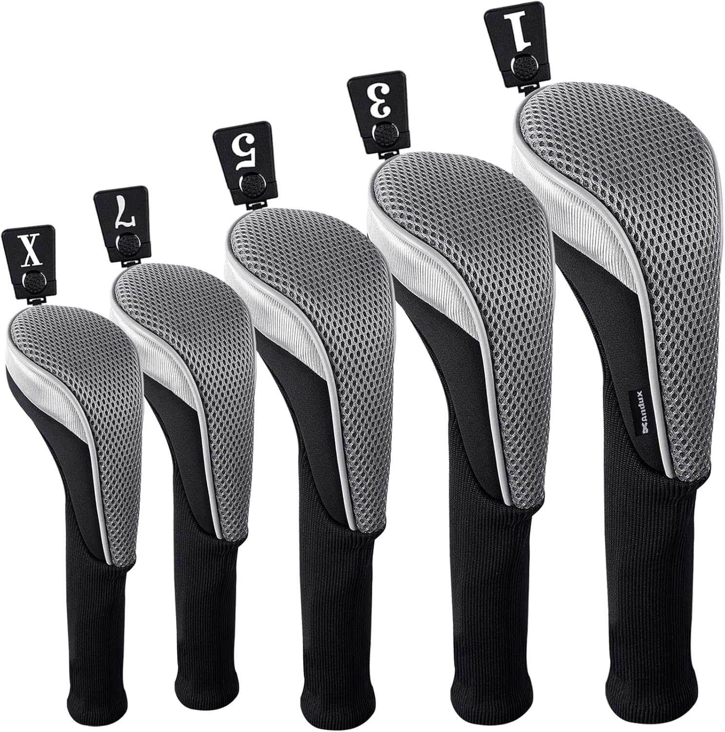 Andux 5pcs/Set Mesh Golf Wood Club Head Covers Long Neck