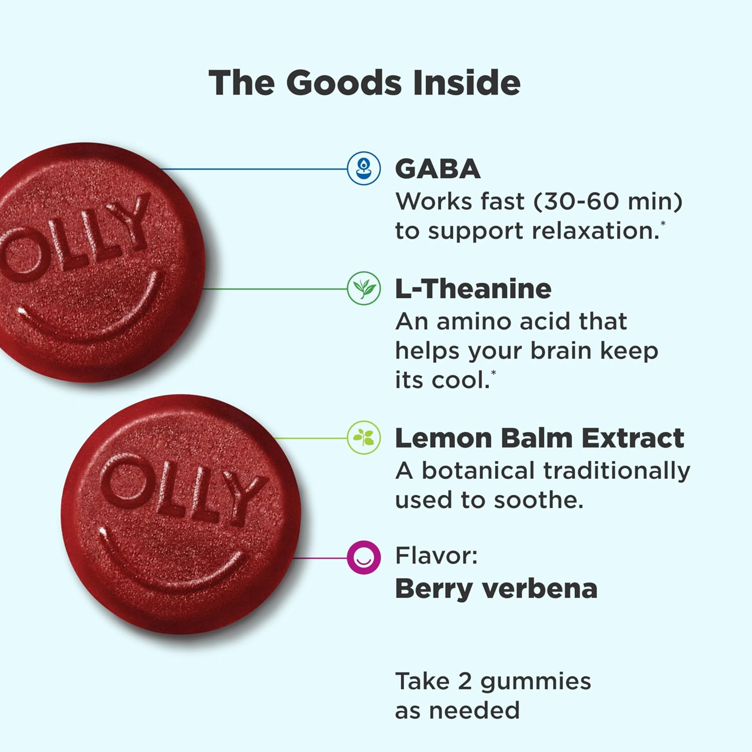 OLLY Goodbye Stress, Stress Support* Supplement, 50mg L-Theanine - 42 Count