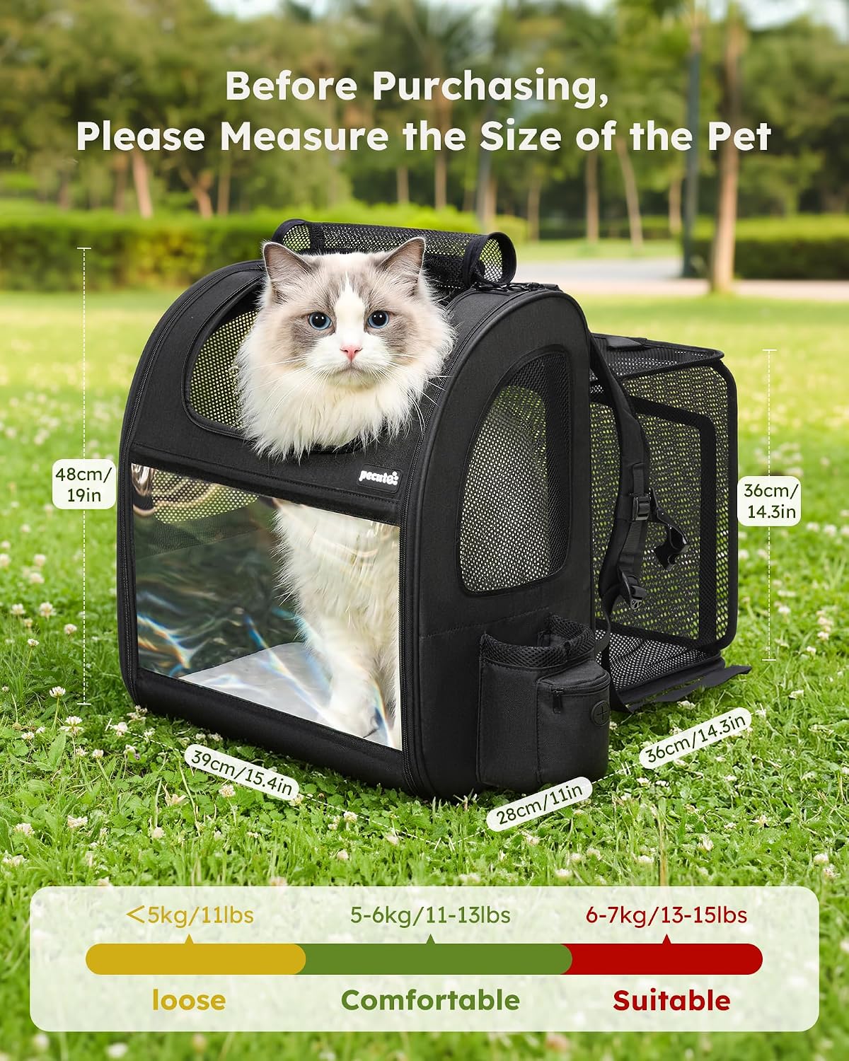pecute Cat Backpack Expandable, Cat Carrier Backpack with Breathable Window