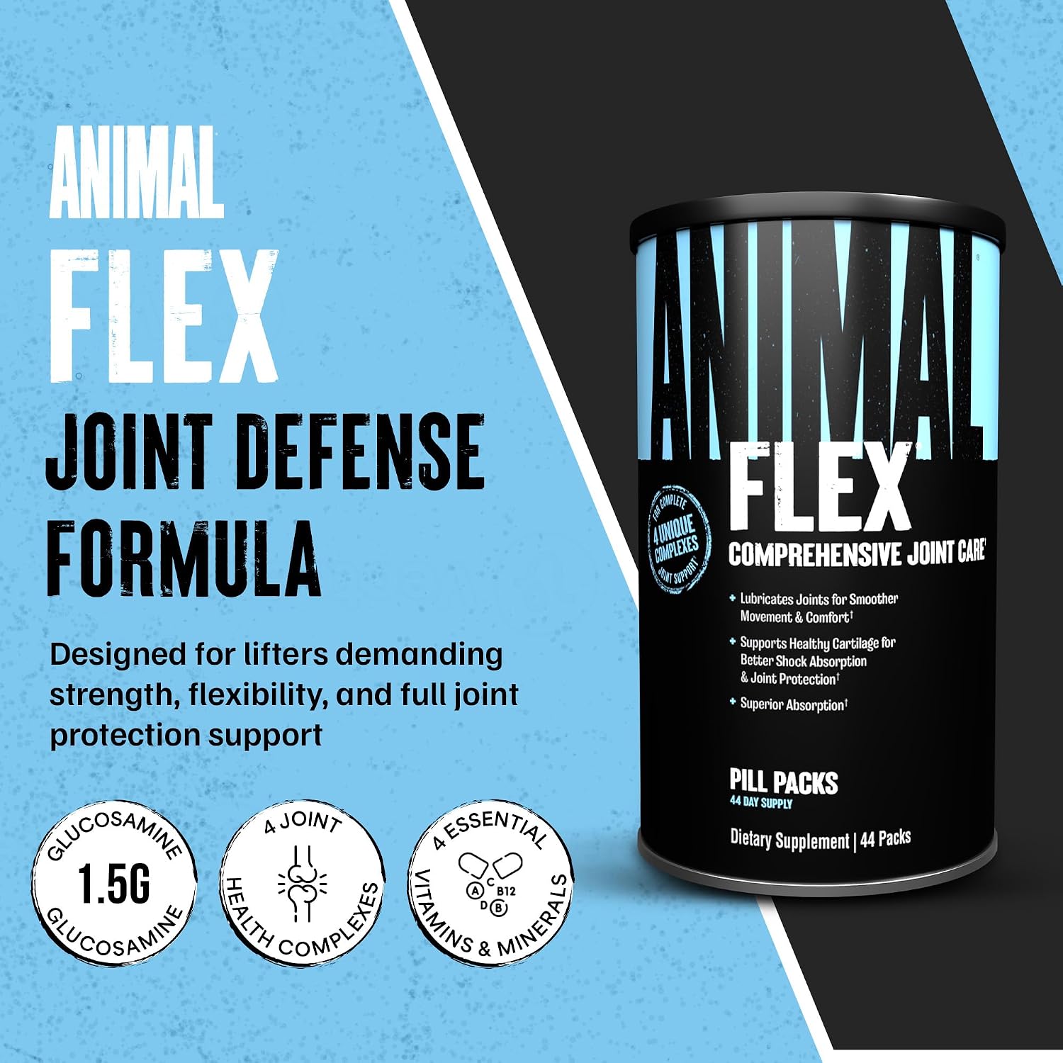 Animal Flex - Glucosamine Chondroitin Joint Supplement for Women and Men Discomfort with Turmeric, MSM, Boswellia for Cartilage, Joint Health, Muscles, Back, Knees, Shoulder, and Hip, 44 Packs