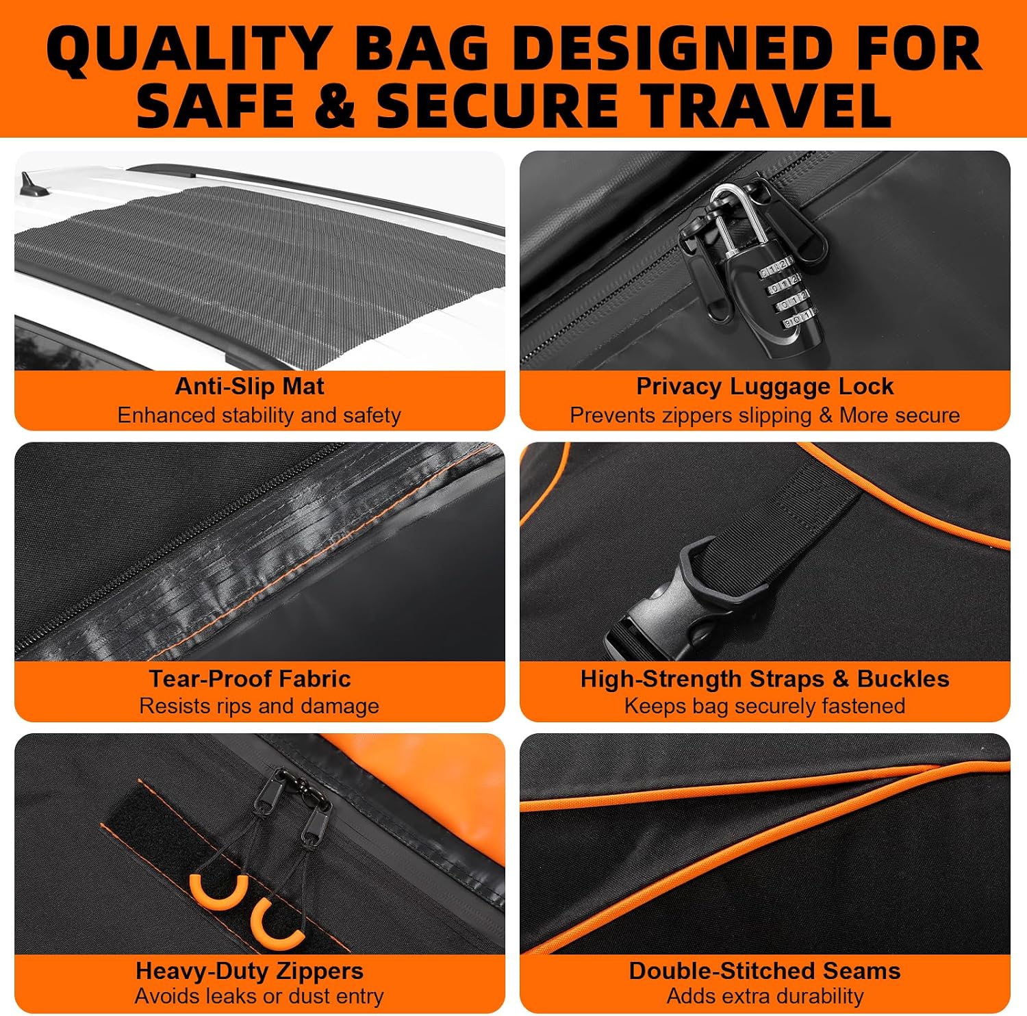 Sailnovo Aerodynamic Rooftop Cargo Carrier Bag, 20 Cubic Feet Waterproof | Fit Most Vehicles with/Without Rack, Hold Luggage for 4-6, Include Anti-Slip Mat, Storage Bag, Reinforced Straps & Lock