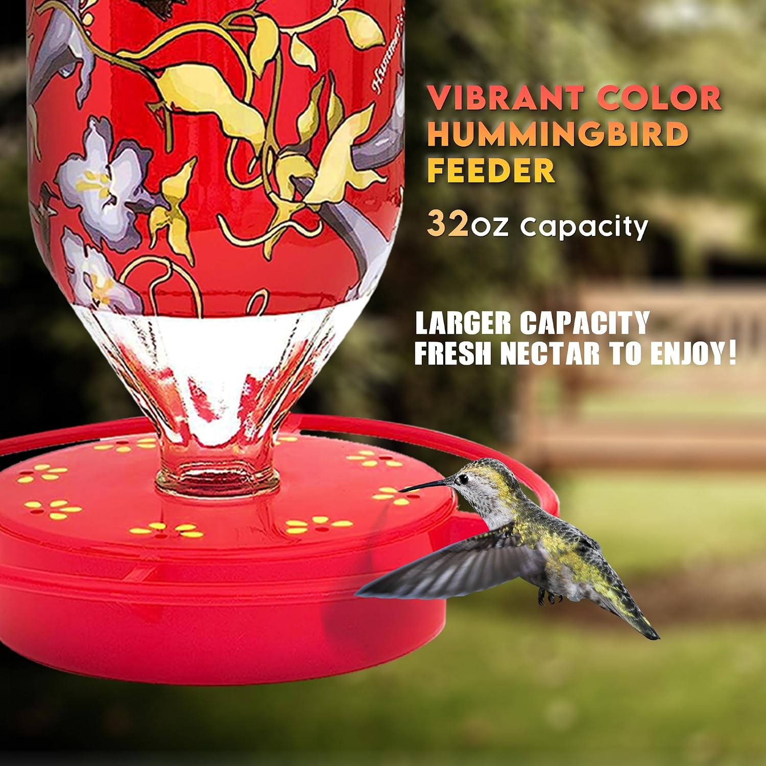 Hummer's Galore Hummingbird Feeders for Outdoors Hanging, Glass, 32 OZ, Vine Design