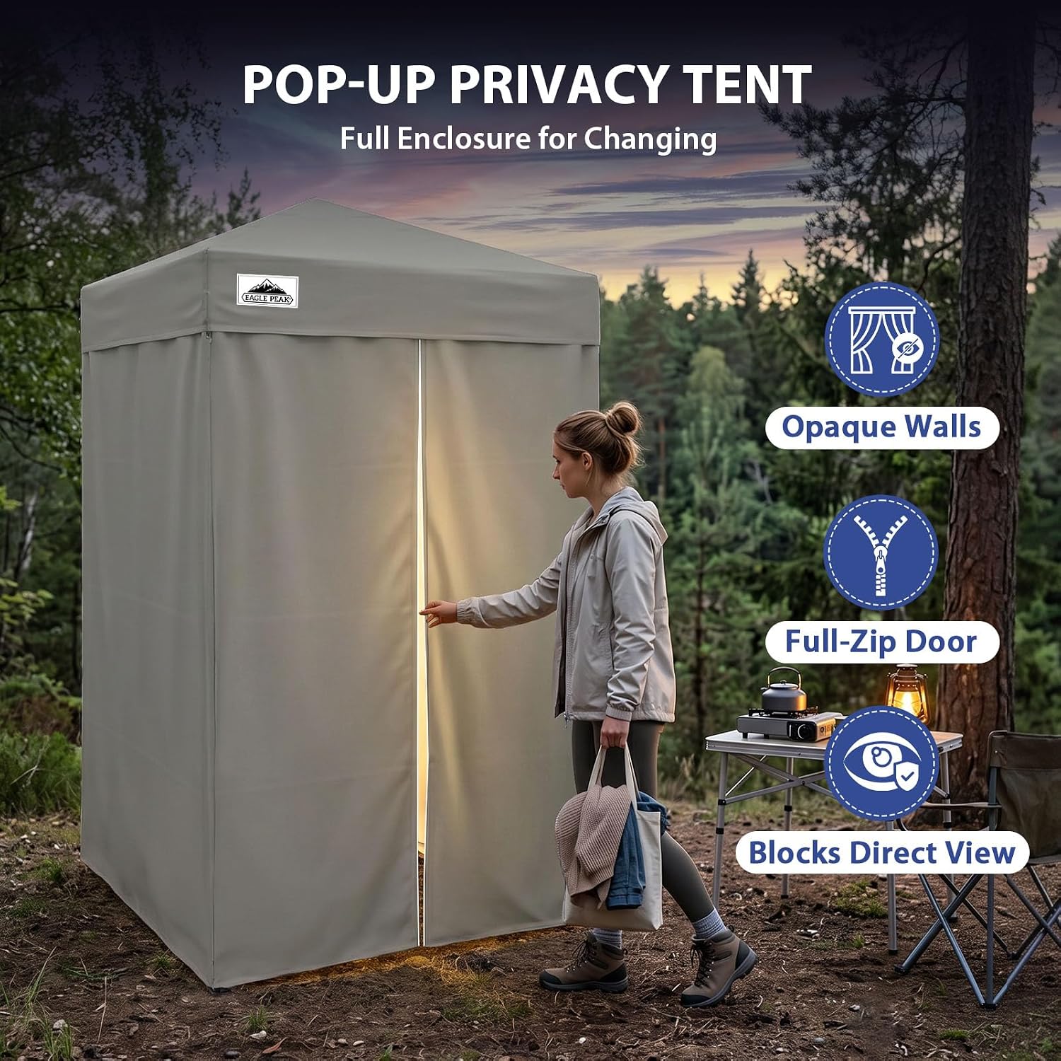 EAGLE PEAK 4x4 Pop Up Changing Tent, Outdoor Changing Room, Gray/White