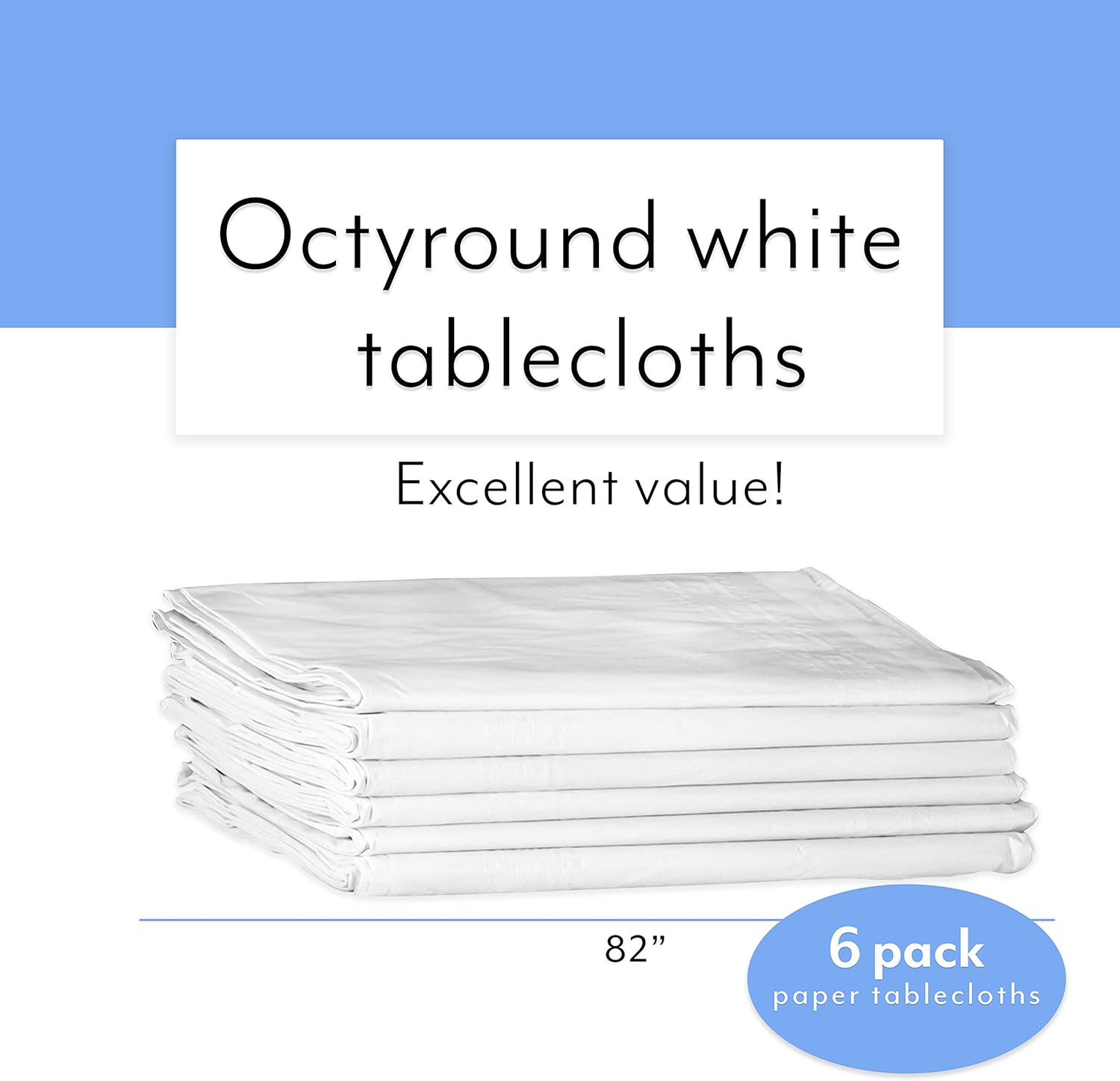 Upper Midland Products White Paper Table Cloths for Round Tables - 82” Octyround Paper Tablecloths with Plastic Backing Round Paper Table Cover