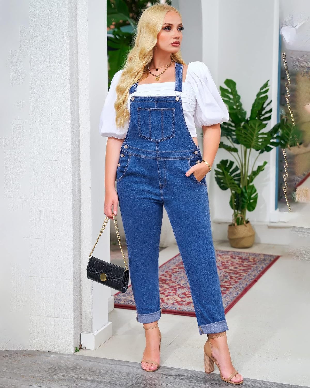 Vetinee Womens Classic Adjustable Straps Pockets Denim Bib Overalls Jeans Pants