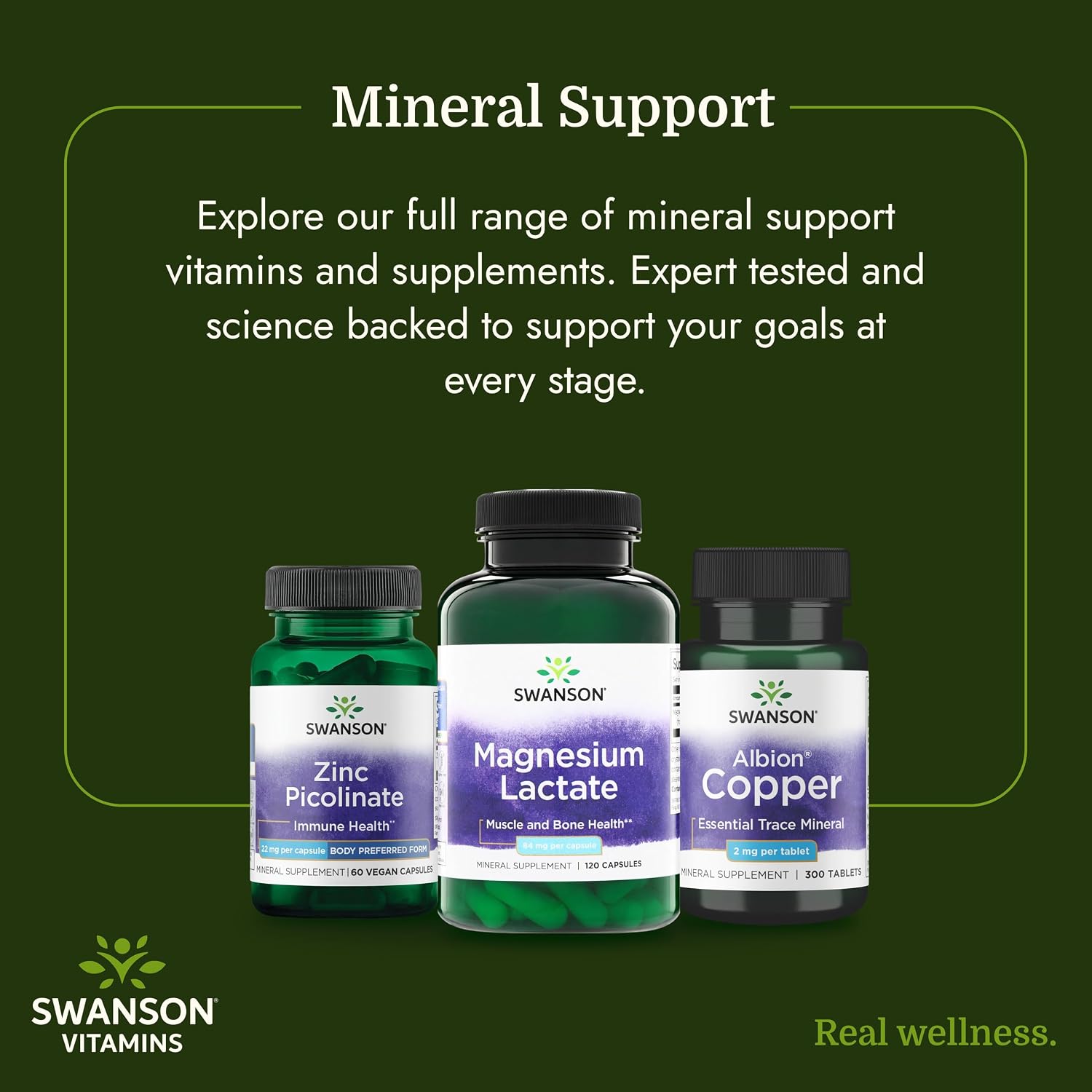 Swanson Magnesium Lactate Lactose-Free, 84 mg, 120 Capsules | Lactose-Free Mineral Supplement for Muscle and Bone Health Support, Gentle on the Stomach, Non-GMO and Gluten-Free