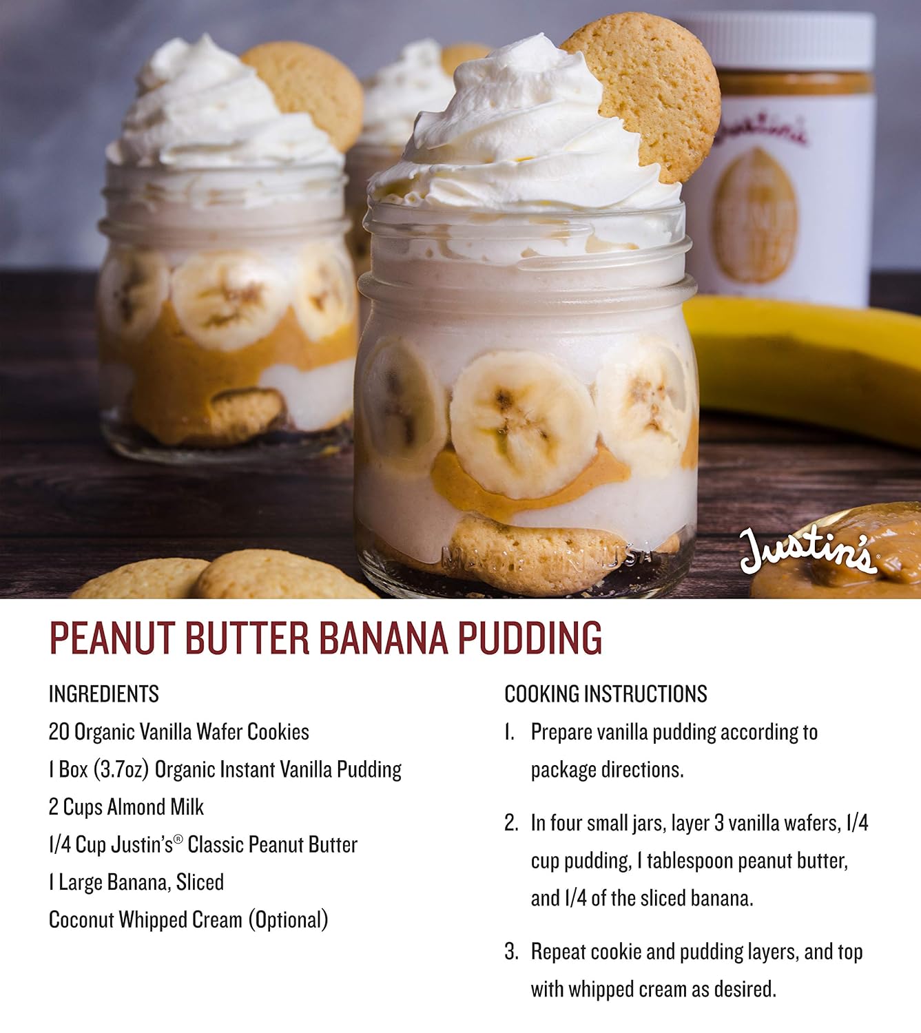 Justin's Classic Peanut Butter, Only Two Ingredients, No Stir, Gluten-free, Non-GMO, Keto-Friendly, Responsibly Sourced, 16oz Jar