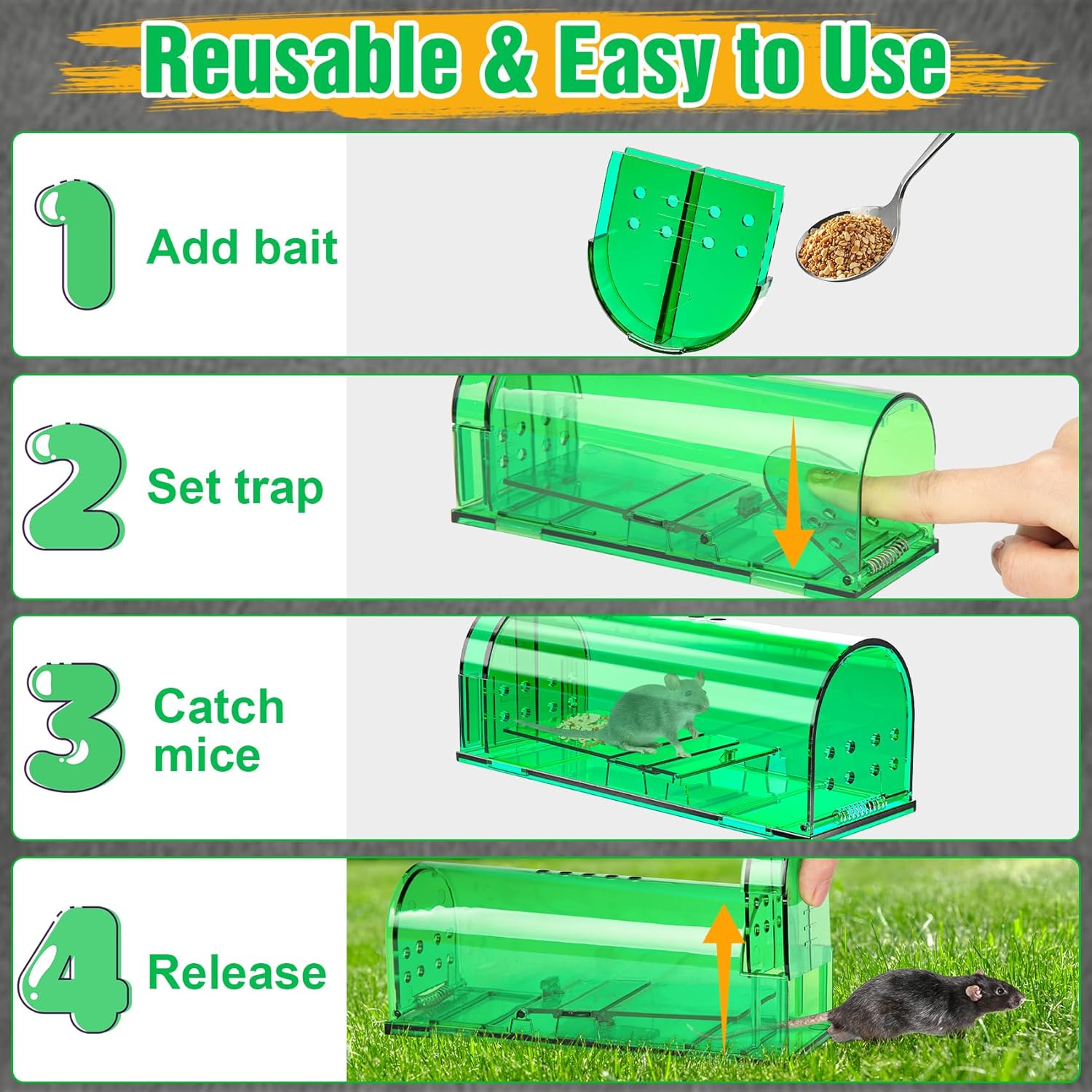 4 Pcs Humane Live Mouse Traps No Kill Reusable Mice Trap Catch