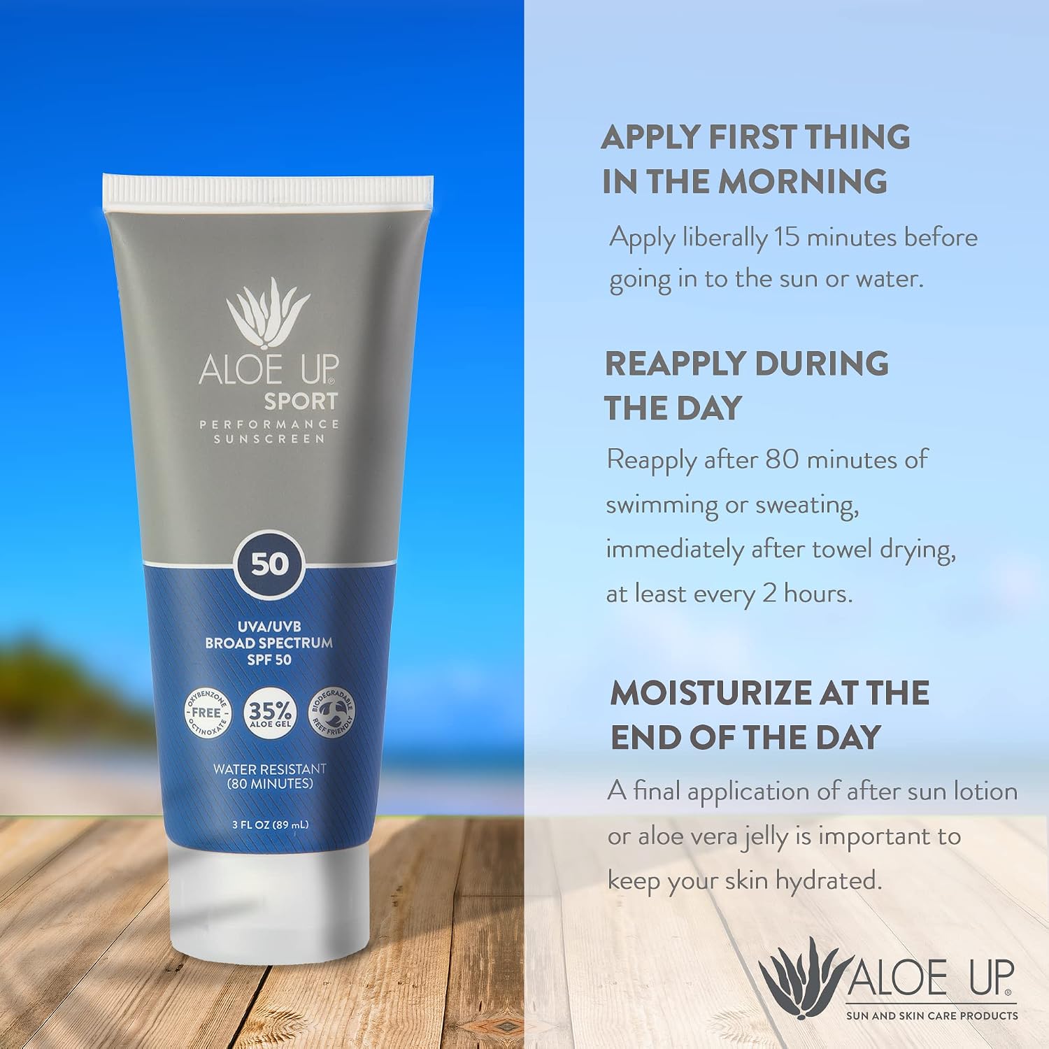 Aloe Up Sport Sunscreen Spray SPF 30, Water Resistant, Non-greasy, 6 oz | Broad-spectrum SPF 30; Water resistant up to 80 min; Non-greasy, With aloe vera gel, fragrance-free