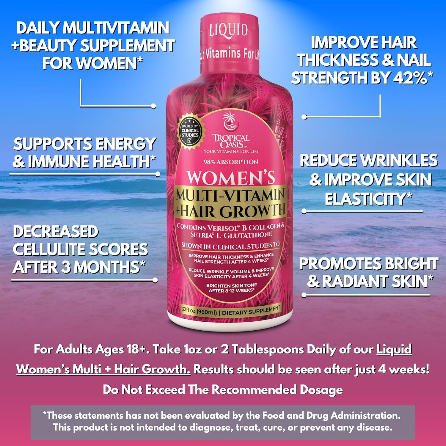 Premium Liquid Multivitamin for Women | Sugar Free Women’s Multivitamin | 100+ Vitamins, Minerals & Herbs Promote Anti-Aging, Heart, Brain & Bone Health |98% Absorption Rate | Non-GMO | 32 Serv