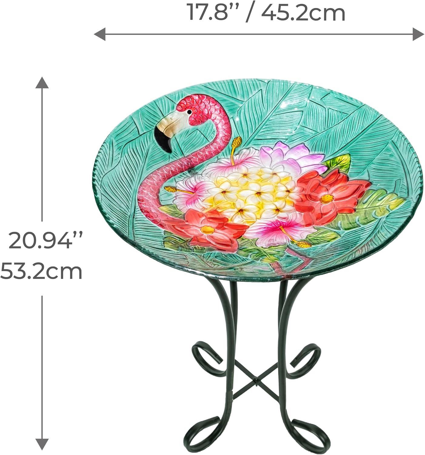 Teamson Home Handpainted Hummingbird Fusion Glass Birdbath Bowl Feeder with Metal Stand for Outdoor Patio Garden Backyard Decking, 21 Inch Height, Purple/Light Blue | Fusion Glass, Metal Stand, Outdoor Patio Garden Backyard Decking, 21 Inch Height