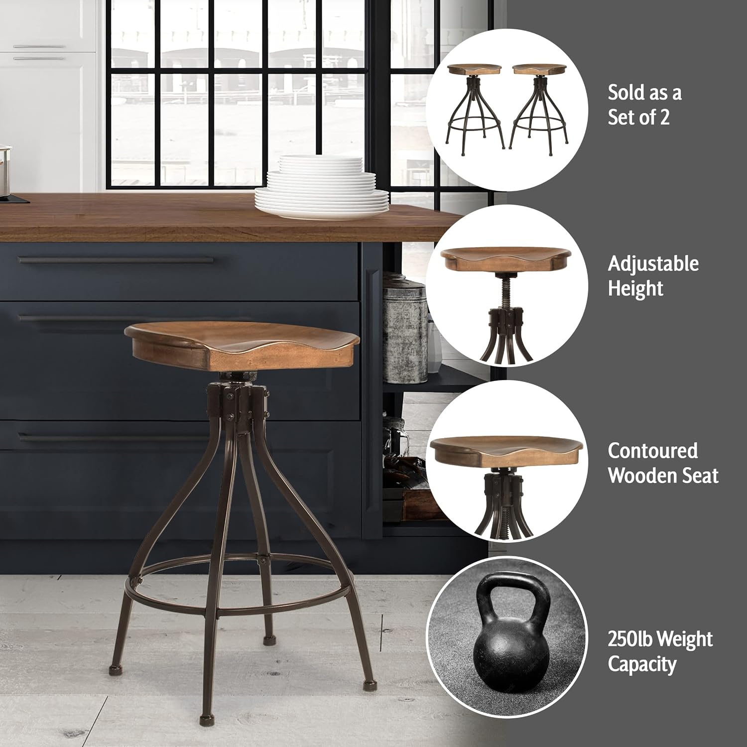 Hillsdale Worland Metal Backless Adjustable Height Stool