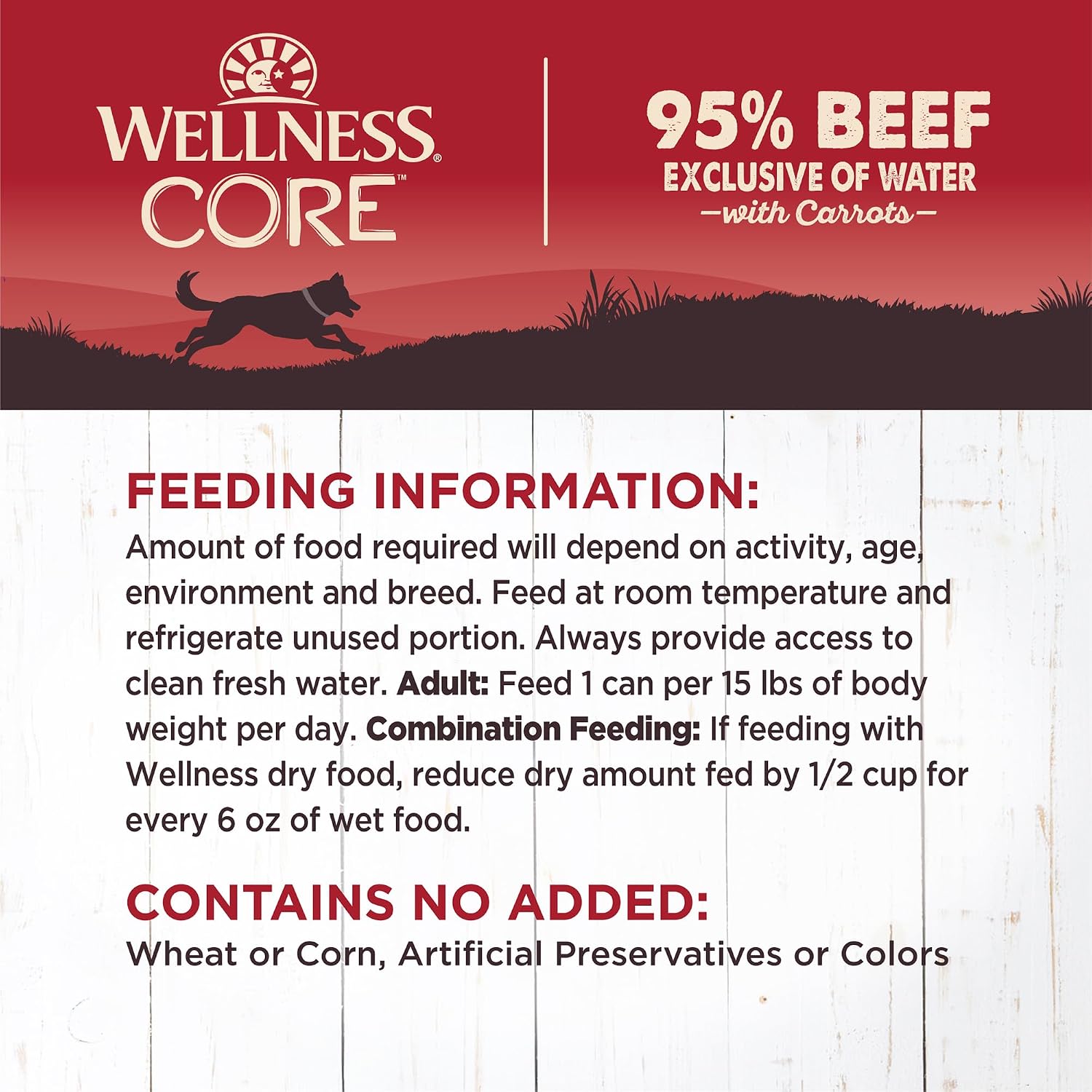 Wellness CORE 95% Adult Canned Wet Dog Food, Grain Free, Natural, Beef with Carrots Recipe, 12.5 oz, Pack of 12 Cans