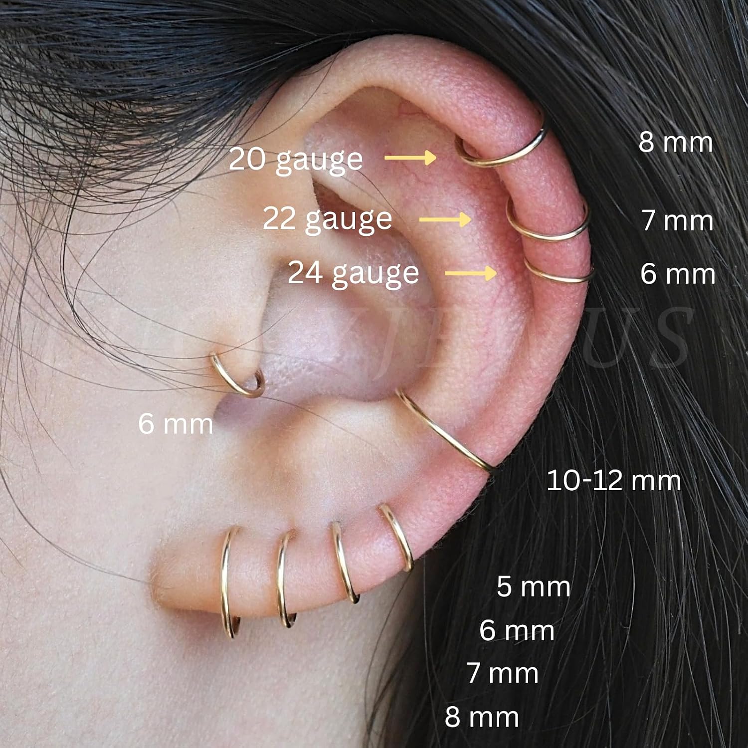 Small Gold or Sterling Silver Huggie Hoop Earrings for Women Cartilage Nose Helix Tragus