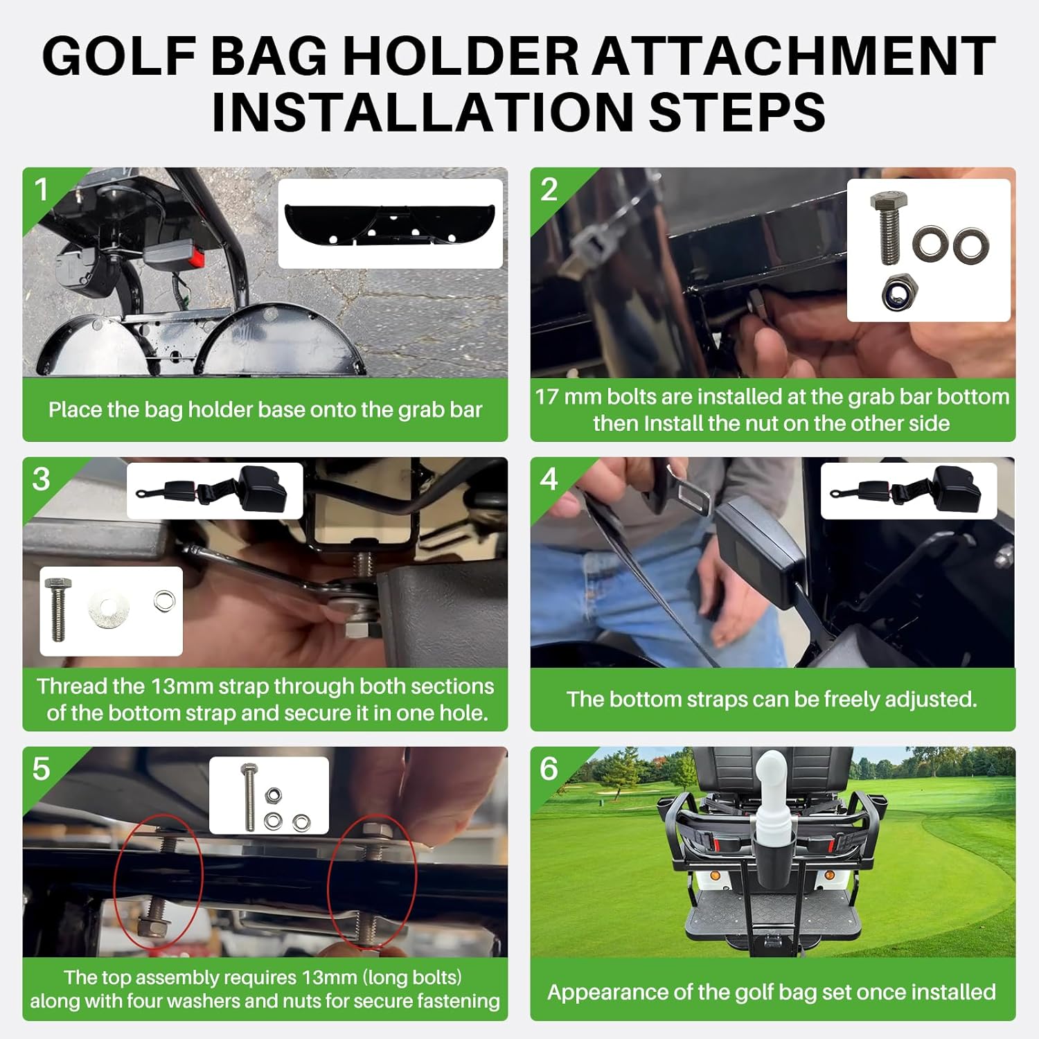 No Drilling Golf Cart Bag Holder Bracket/for 2+2 Rear Seat with Sand Bottle | Adjustable Golf Cart Bag Attachment Compatible with Evolution Golf