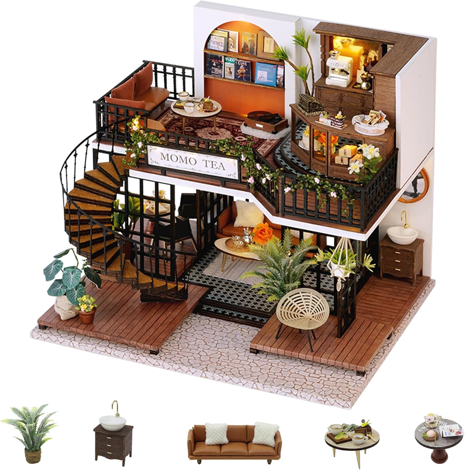 Flever Dollhouse Miniature DIY House Kit Creative Room with Loft Apartment Scene for Romantic Artwork Gift (Tranquil Life)