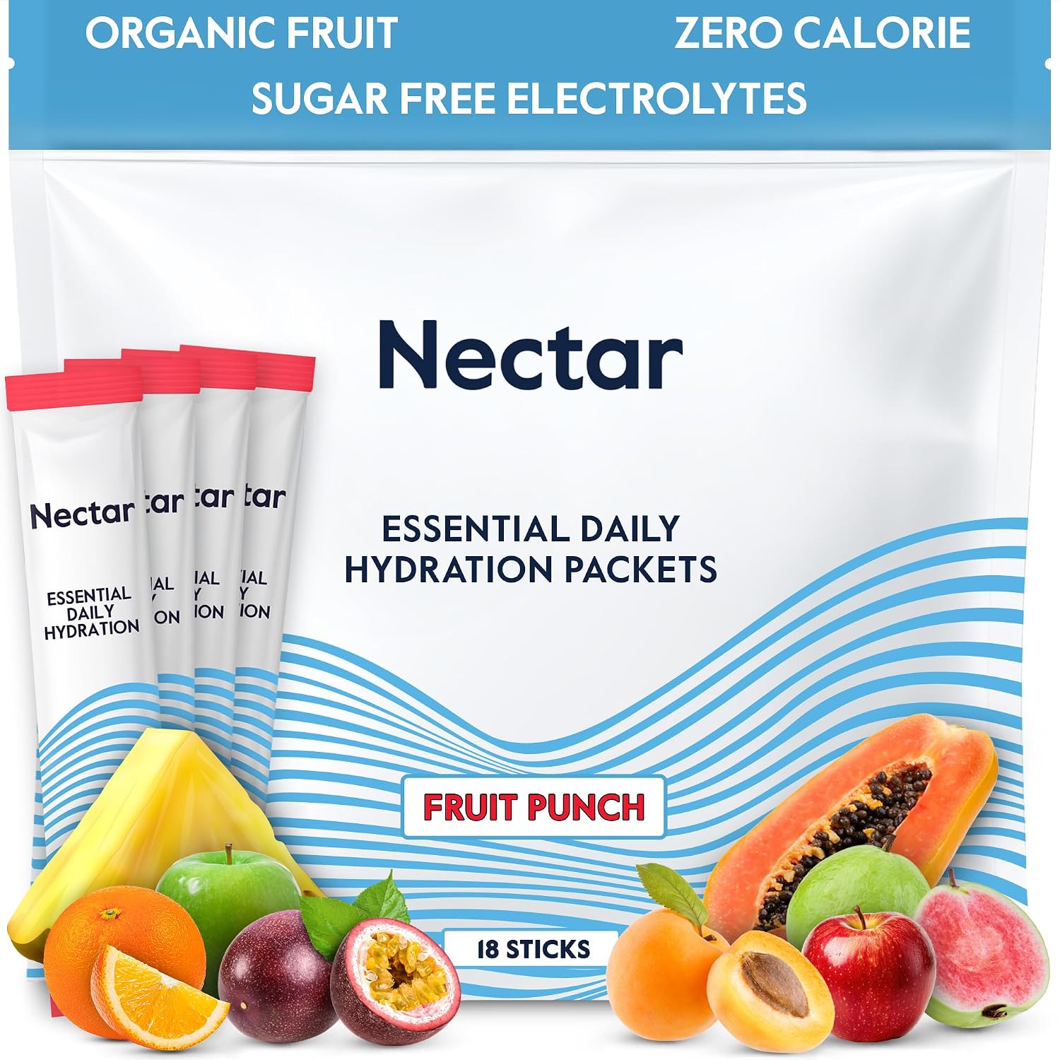 Nectar Hydration Packets - Electrolytes Powder Packets - No Sugar or Calories - Organic Fruit Liquid Daily IV Electrolytes Powder for Dehydration