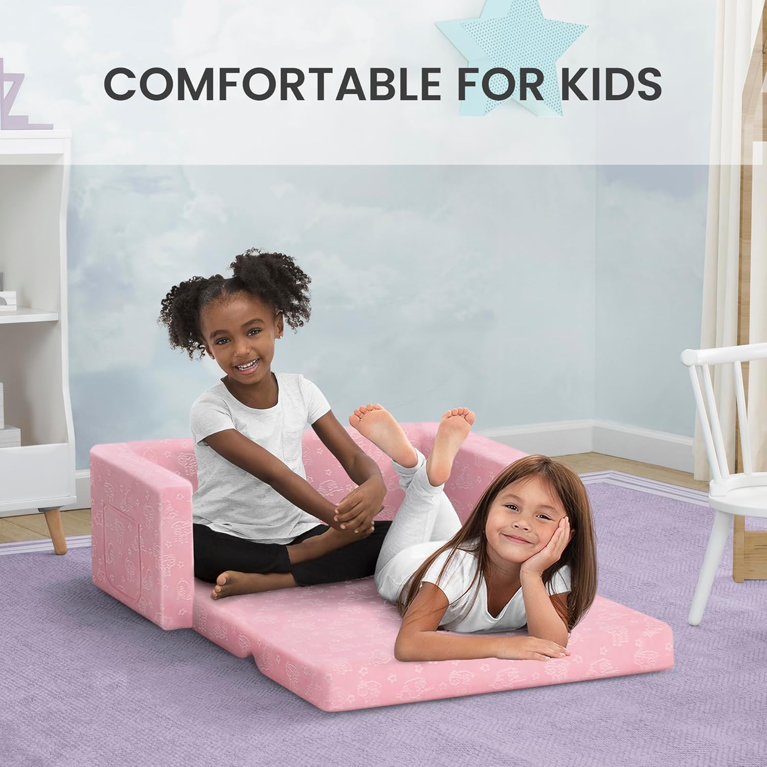 Delta Children - Serta Perfect Sleeper Kids 2-Seater Sofa, Convertible 2-in-1 Flip Open Toddler Couch Sleeper, Foam Chair for Playroom & Bedroom