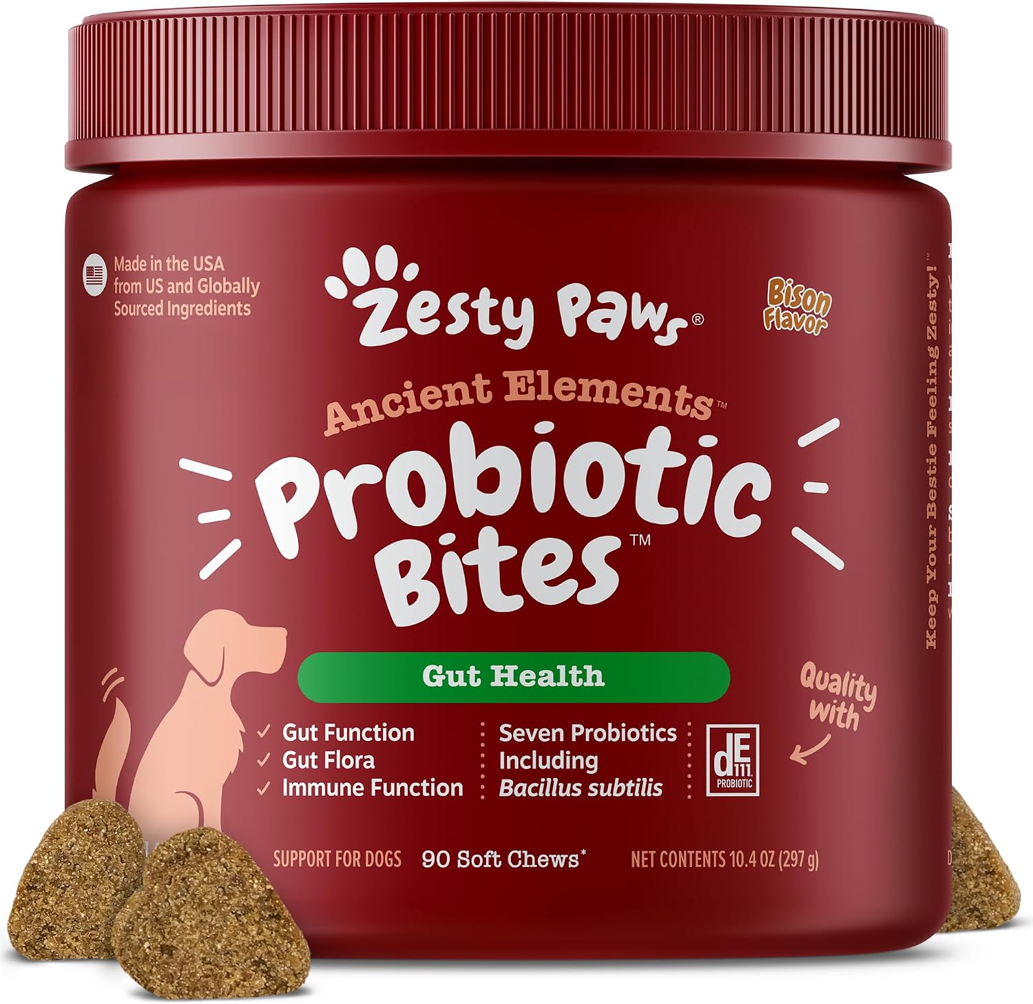 Zesty Paws Probiotics for Dogs - Digestive Enzymes for Gut Flora, Digestive Health, Diarrhea & Bowel Support - Clinically Studied DE111 - Dog Supplement Soft Chew for Pet Immune System - Pumpkin, 90ct