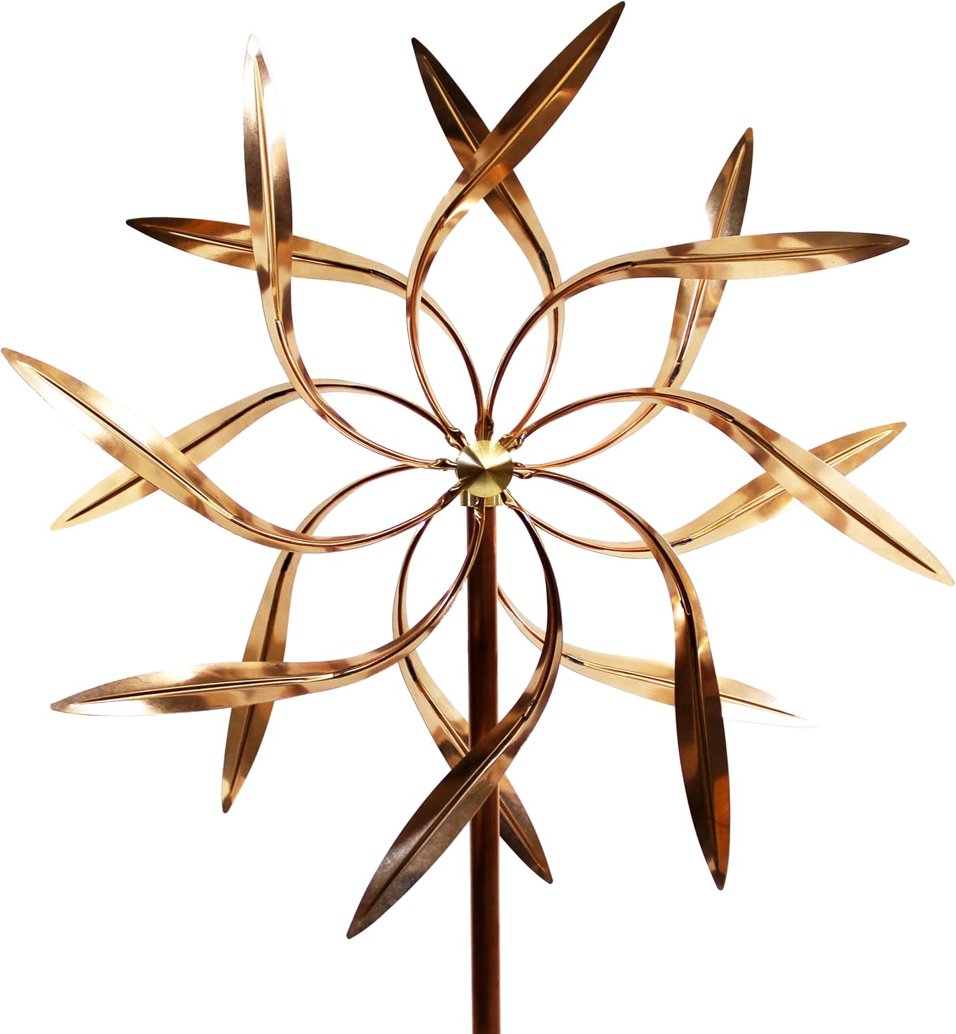 Kinetic Copper Wind Sculpture, Dual Spinner Dancing Willow Leaves