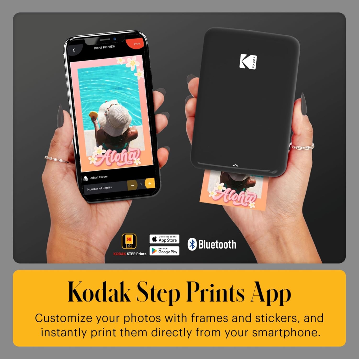 KODAK Step Instant Smartphone Photo Printer, Portable Mini Color Wireless Mobile Printer, Zink 2x3” (5.1x7.5 cm) Sticky-Back Photos