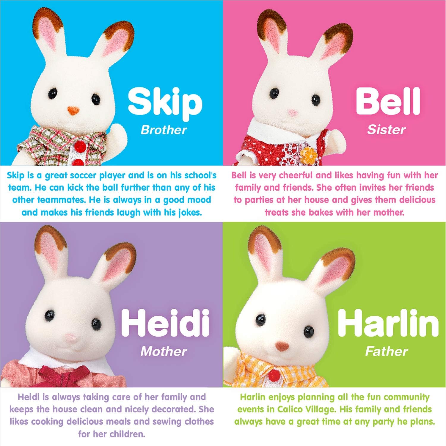 Calico Critters, Hopscotch Rabbit Family, Dolls, Doll House Figures, Collectible Toys