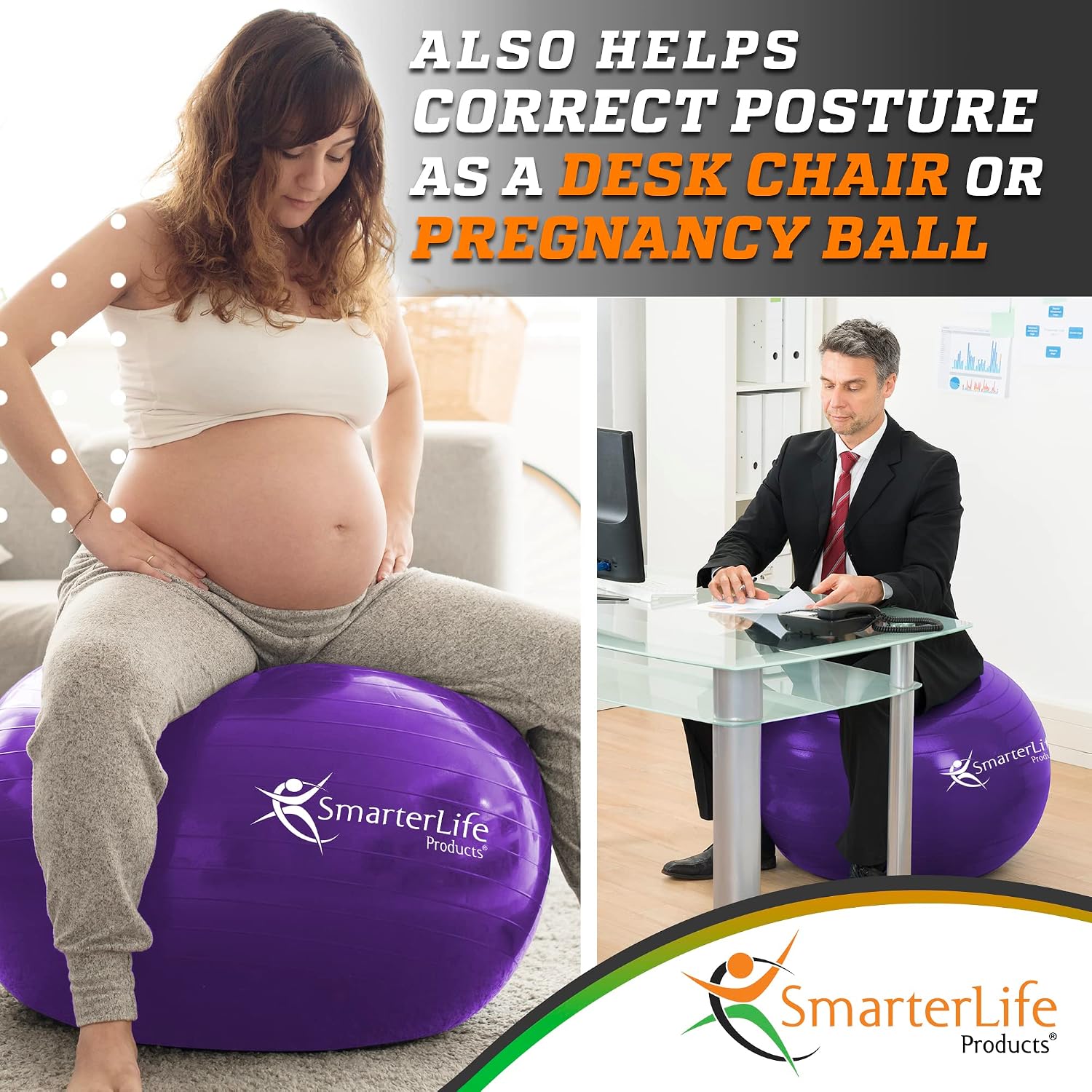 SmarterLife Exercise Ball, Yoga Ball for Gym, Balance, Stability, Pregnancy