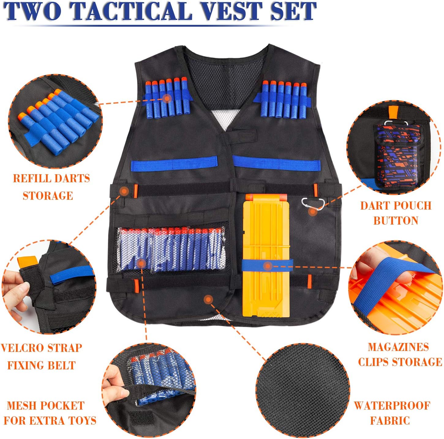 2 Pack Kids Tactical Vest Kit for Nerf Guns Game N-Strike Elite
