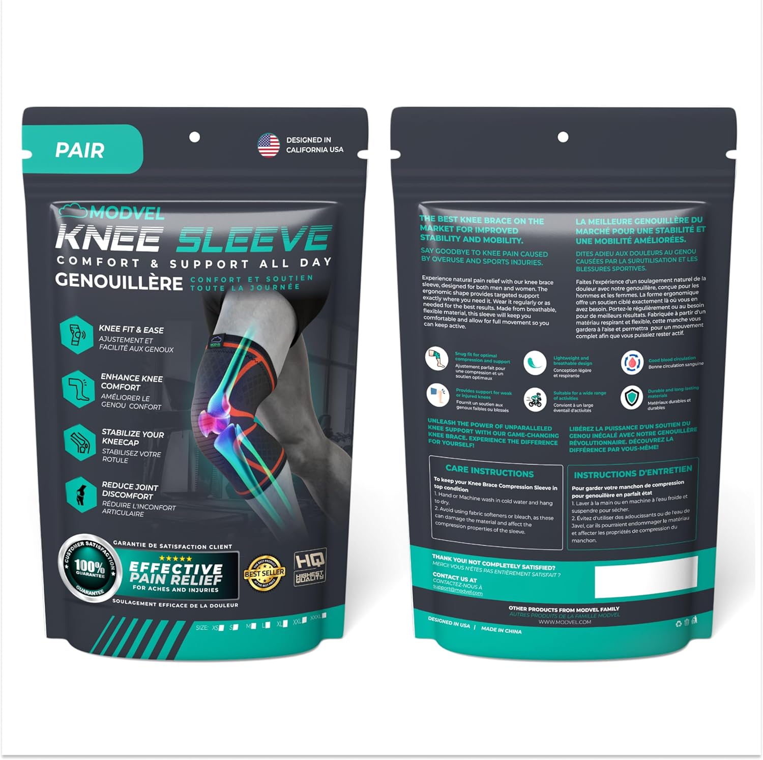 Modvel Compression Knee Brace for Women & Men - 2 Pack Knee Brace for Women Running Knee Pain, Knee Support Compression Sleeve