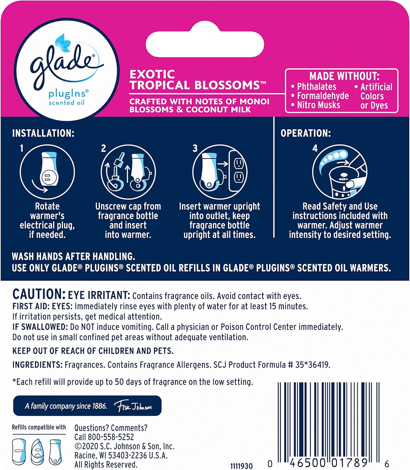 Glade PlugIns Refills Air Freshener, Scented and Essential Oils for Home and Bathroom, Tranquil Lavender & Aloe, 1.34 Fl Oz, 2 Count