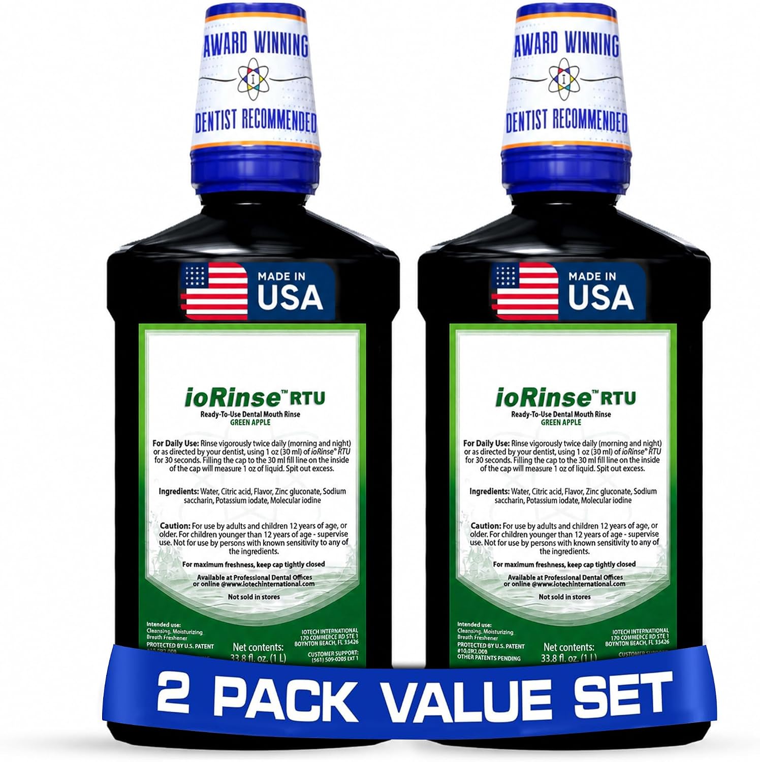 ioRinse RTU Halitosis Mouthwash, Molecular Iodine Oral Rinse, Soft Mint, 1L