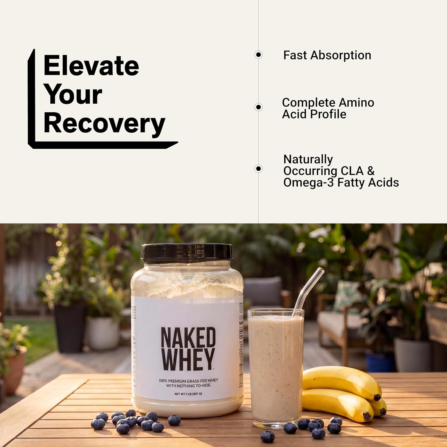 NAKED Whey 5LB 100% Grass Fed Unflavored Whey Protein Powder - Only 1 Ingredient, NSF Certified, Undenatured, Gluten Free, Soy Free, Promote Muscle Growth and Recovery - 76 Servings