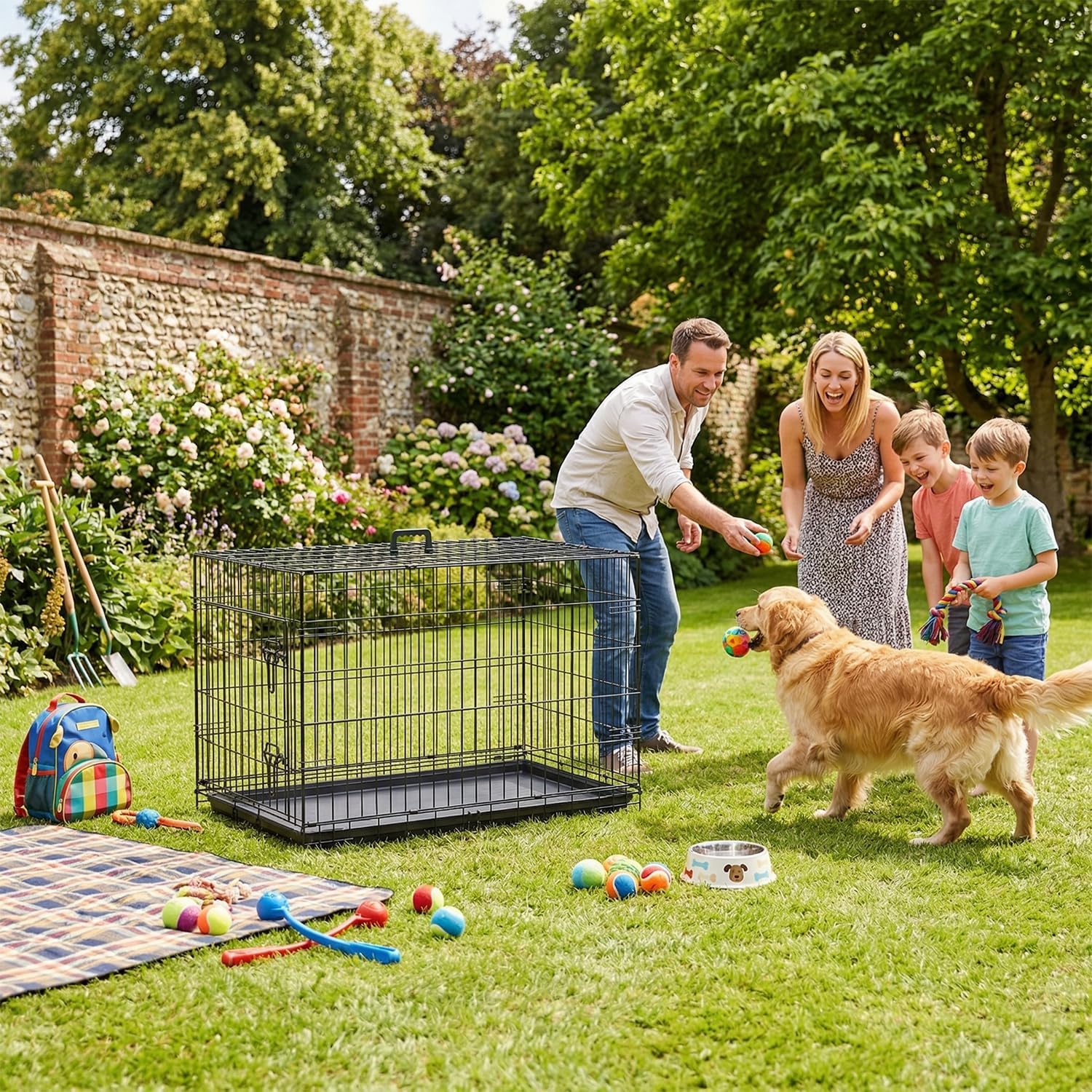 BestPet | Dog Crate | 48" | Black | Foldable Metal Kennel with Double Doors