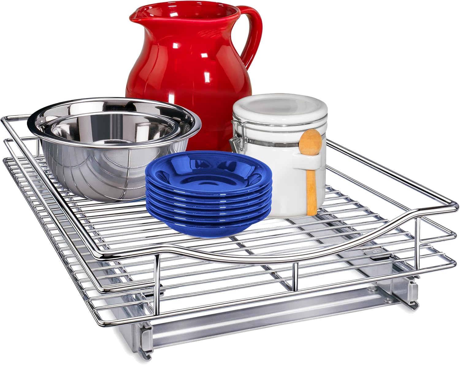 LYNK PROFESSIONAL® Pull Out Cabinet Organizer, Kitchen Slide Out Drawer | 11W x 21D Chrome cabinet pull-out shelves with 3/4-extension glides create easy-access storage for cookware and pantry items