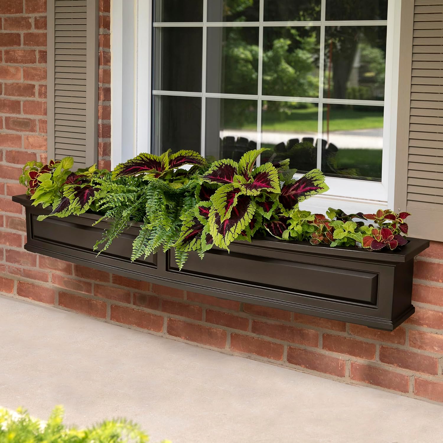 Mayne Nantucket 36in Self-Watering Rectangular Window Box Planter, White | Self-watering, All season, Fade resistant, Mounting brackets included, Built-in overflow, 15-year warranty