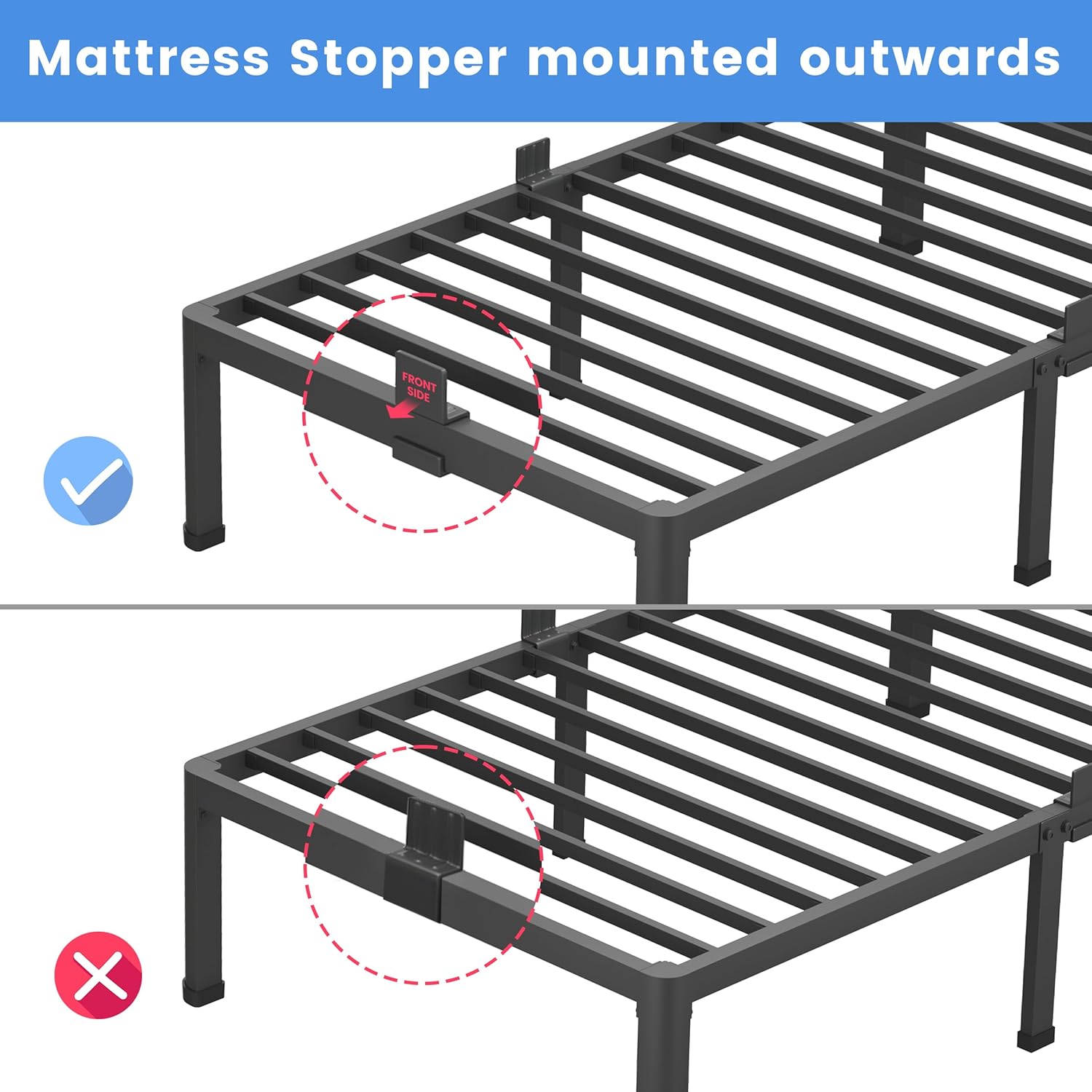 MAF 18 Inch Twin Bed Frames with Round Corner Legs Mattress Slide Stopper | No Box Spring Needed, Heavy Duty Metal Platform Bed Frame