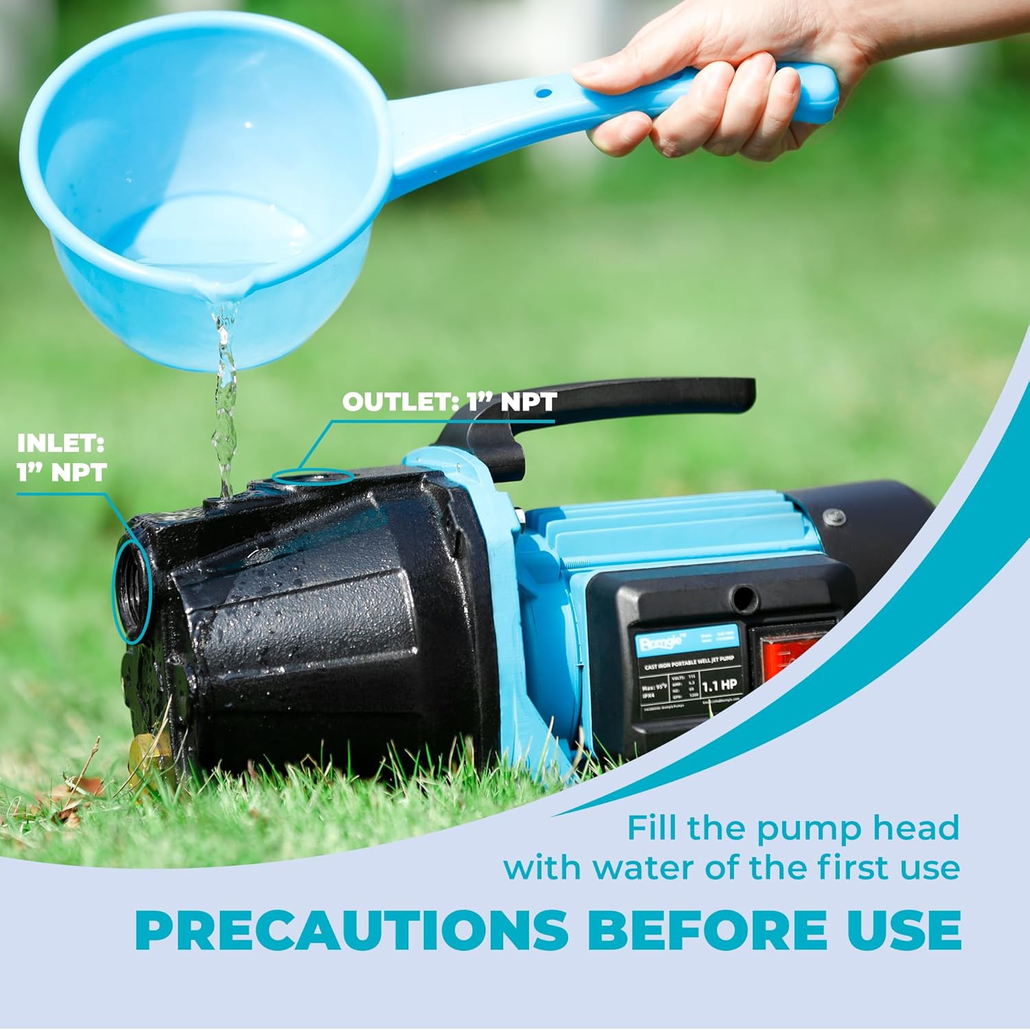 1.1HP Shallow Well Pump, Garden, Water Transfer, Home Lawn Draining Irrigation Pump, Pressure Booster, Sprinkler, Jet