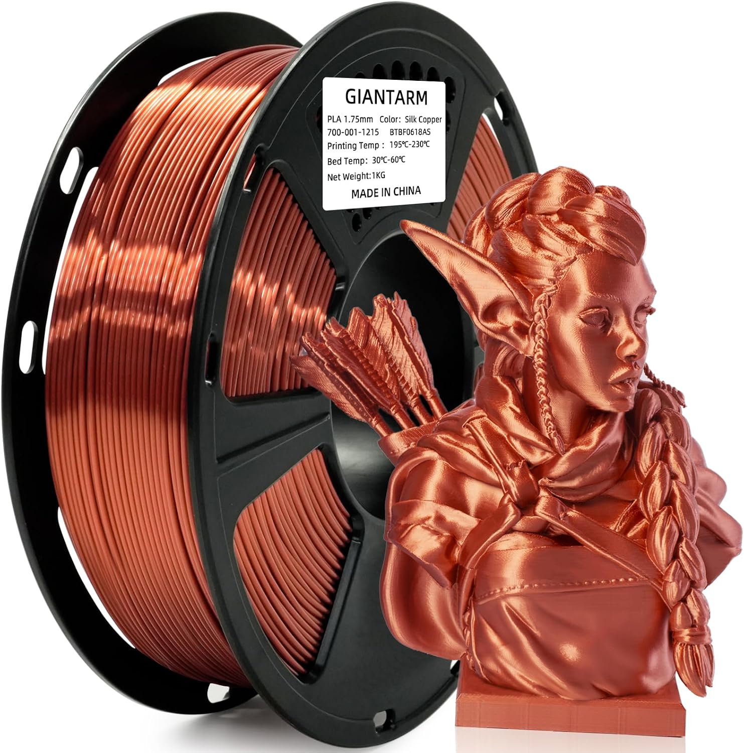 GIANTARM 3D Printer Filament, Silk Gold Pla Filament, 1Kg(2.2lbs) Spool, 1.75mm Dimension Accuracy +/- 0.03mm, 3D Printing Filament