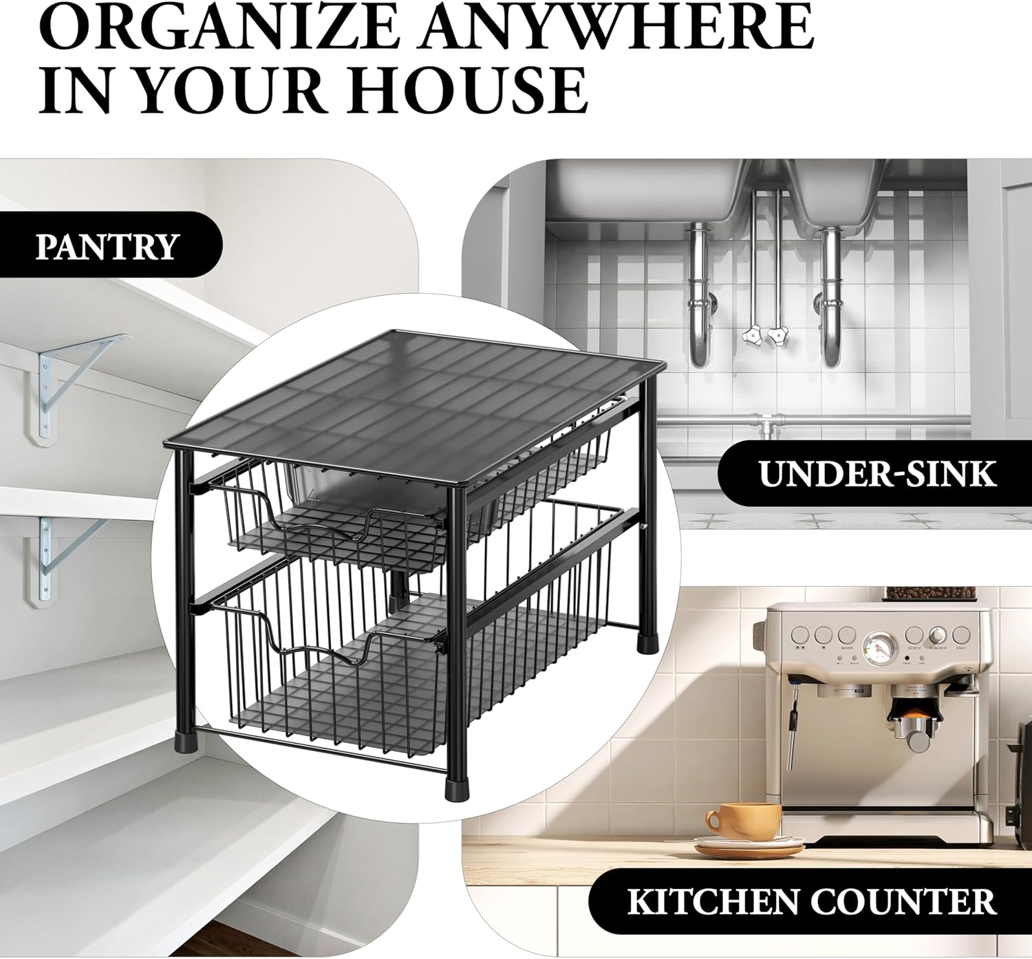 Simple Houseware Stackable 3 Tier Sliding Basket Organizer Drawer, Chrome