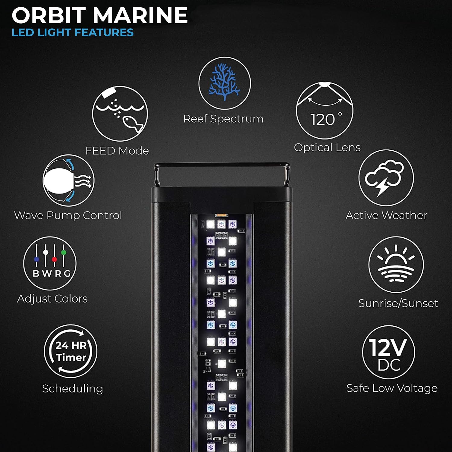 Current USA 24-36" Inch Orbit Marine LED Saltwater Reef Marine Aquarium Light | 24 Hour IR Lighting & eFlux Wave Pump Control | Adjustable Color Spectrum for Fish Tank (4101)