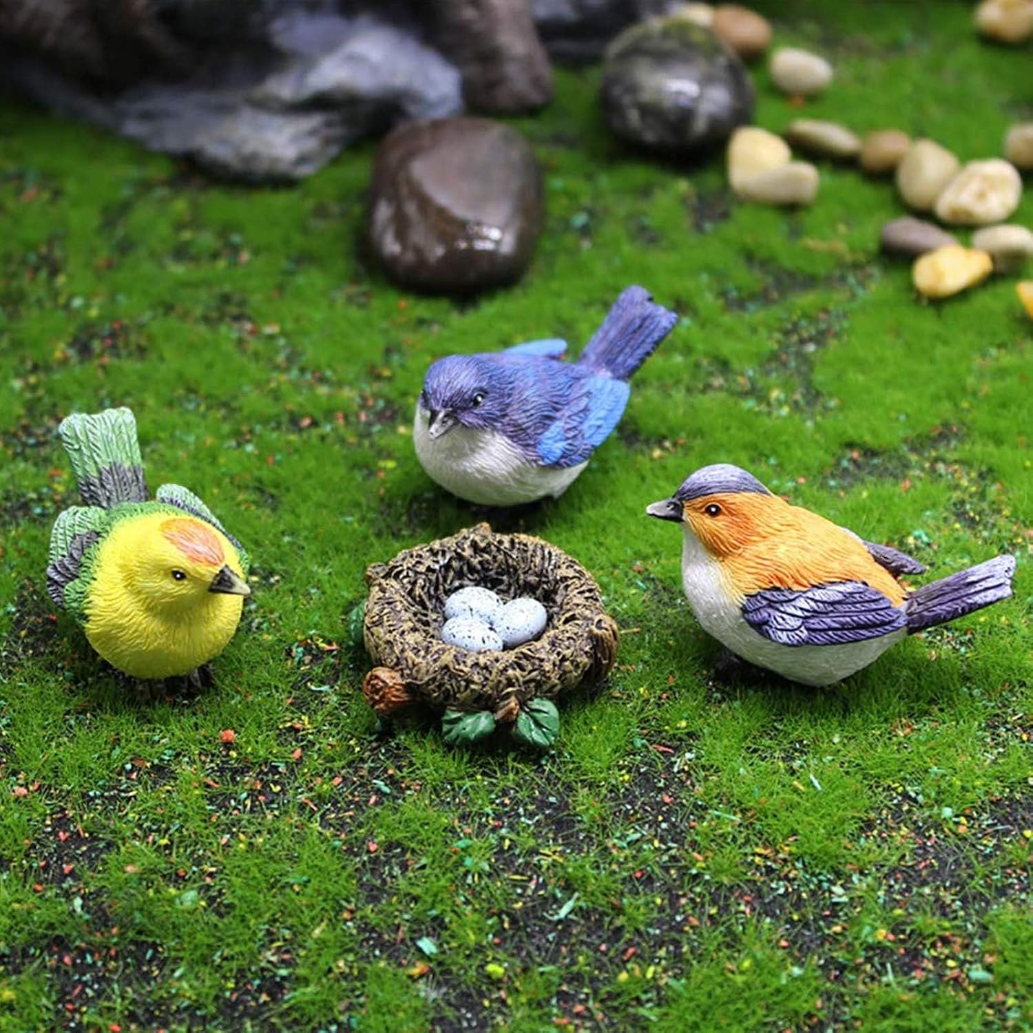 3 Pcs Miniature Bird Decorative Figurines Garden Statue Birds Figures Decor Mini Bird Figures Animal Cake Topper Flower Pots Plant Ornaments Fairy