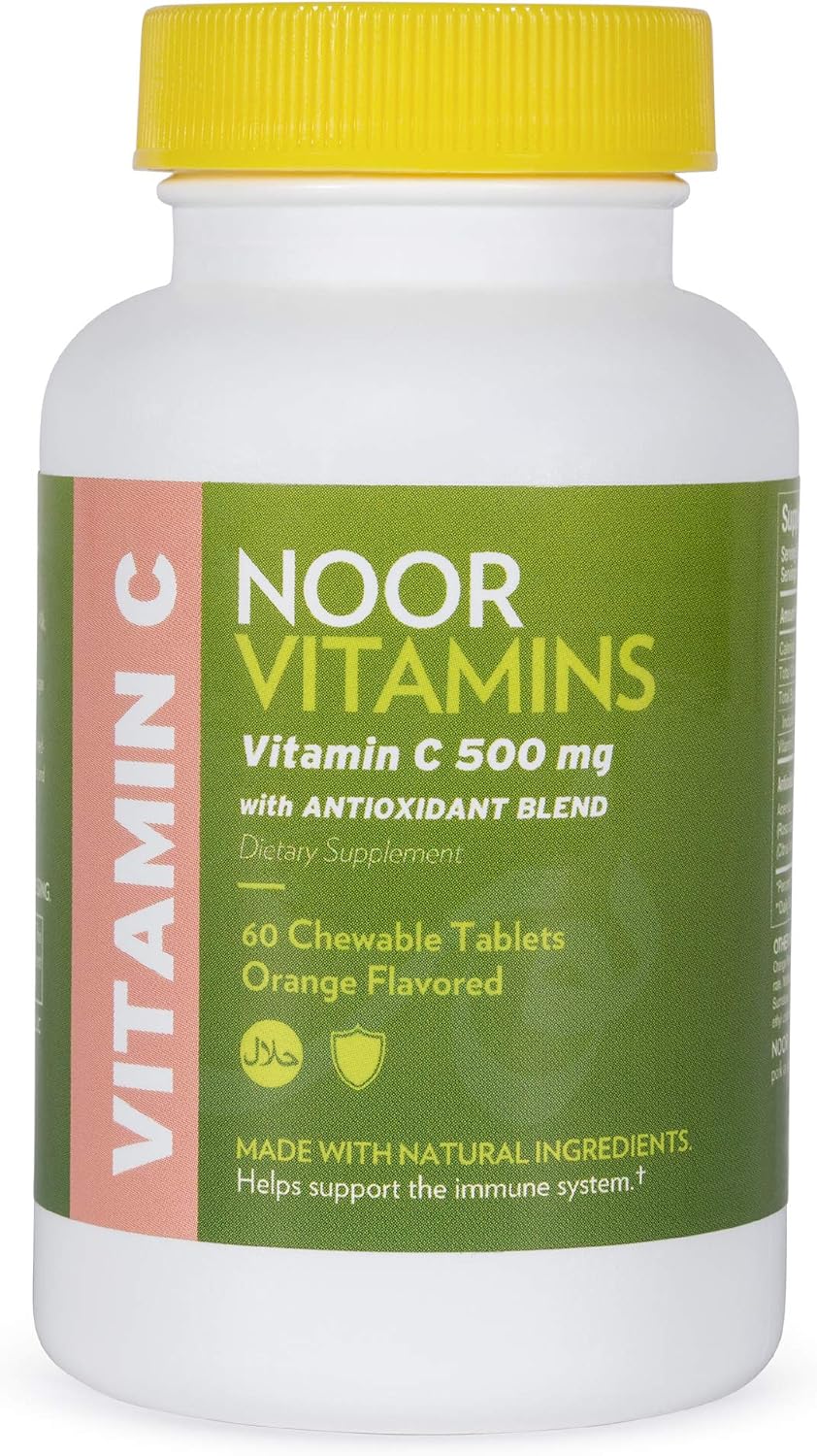 Noor Vitamins 500 MG Halal Vitamin C Chewable Tablets + Rose Hips and Antioxidants I Supports Immune System I Vegan