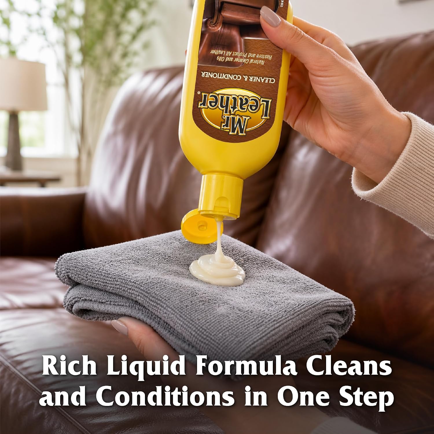 MR. LEATHER Cleaner & Conditioner, Restores & Protects All Leather, 8 oz | Made with Natural Oils, Hydrating & Water-Repelling Cream, Ideal for Leather Furniture, Sofa, Auto Interior, Shoes & Bags