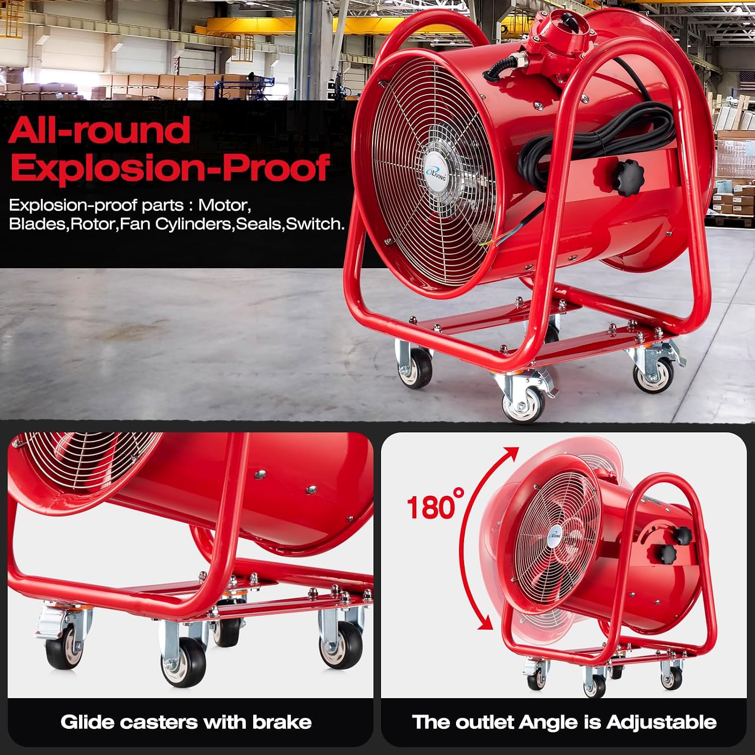 iLiving - ILG8EF12EX Explosion Proof Utility High Velocity Blower, Fume Extractor, Portable Exhaust and Ventilator Fan, Air Ventilation with 2720 CFM