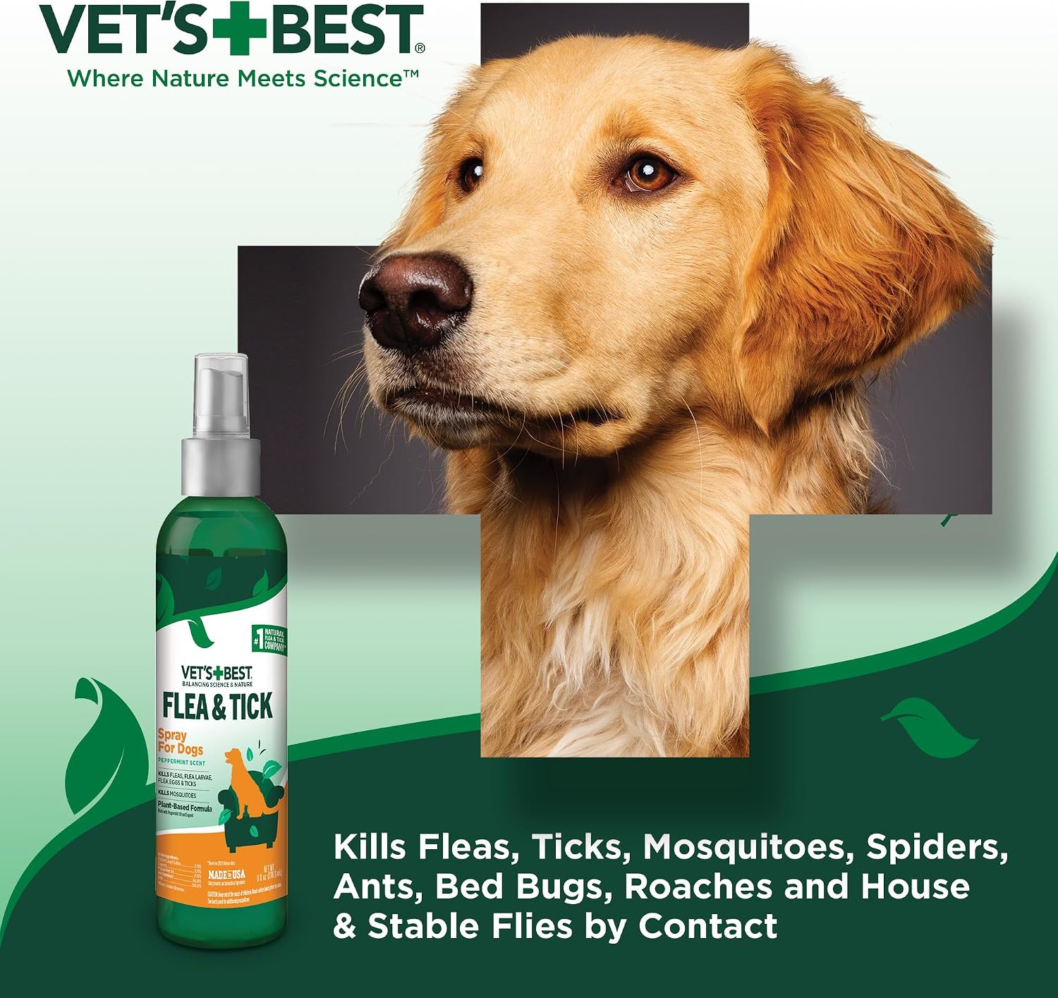 Vet's Best Flea & Tick, Mosquito, Yard & Kennel Spray for Dogs, 32 oz | Plant-Based Yard Treatment, Kills Fleas, Ticks & Mosquitoes, Ready-to-Use Hose Attachment, Safe for Plants, Made in USA