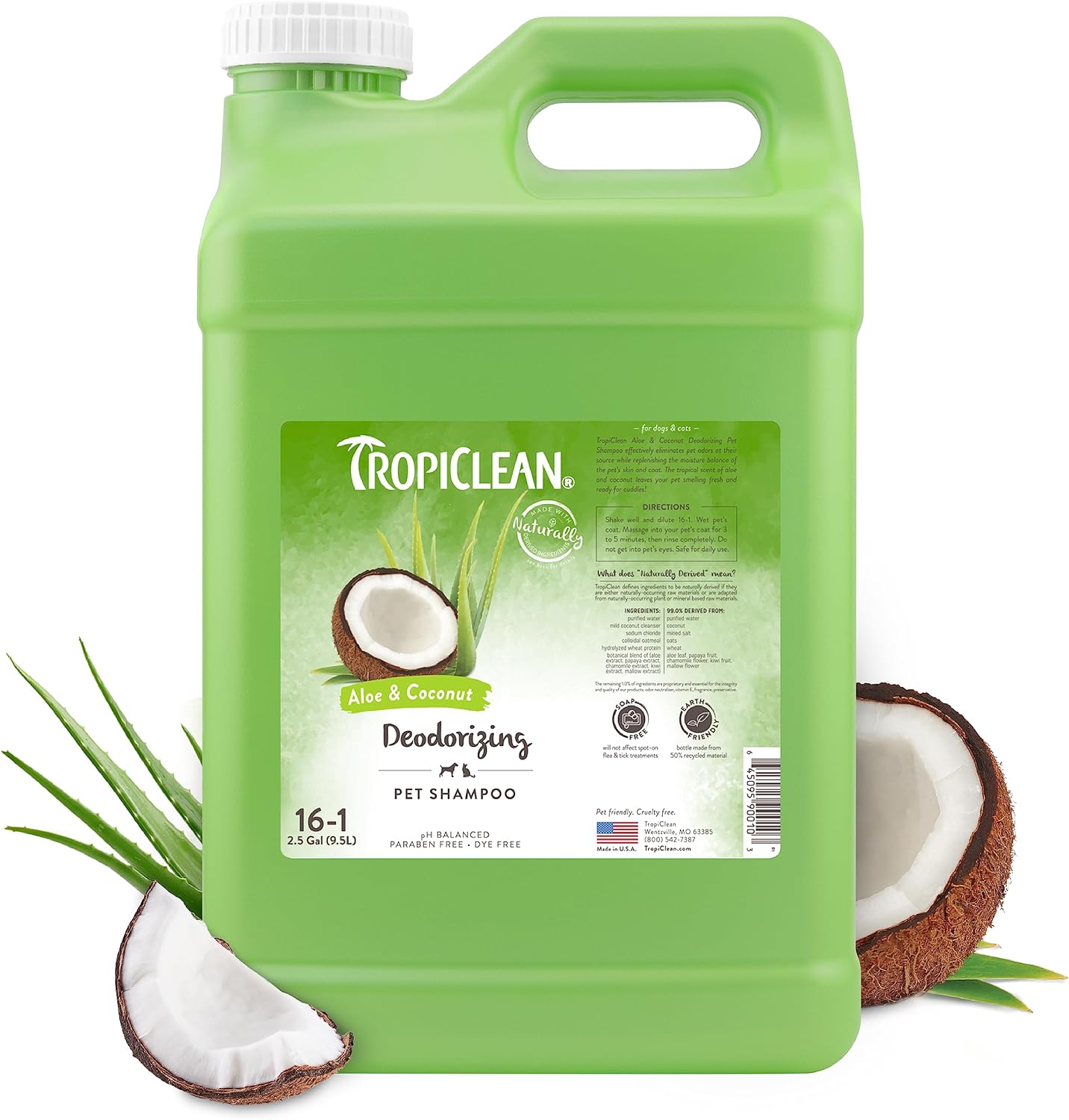 TropiClean Deodorizing Dog Shampoo, Berry & Coconut Scent, 2.5 Gallon